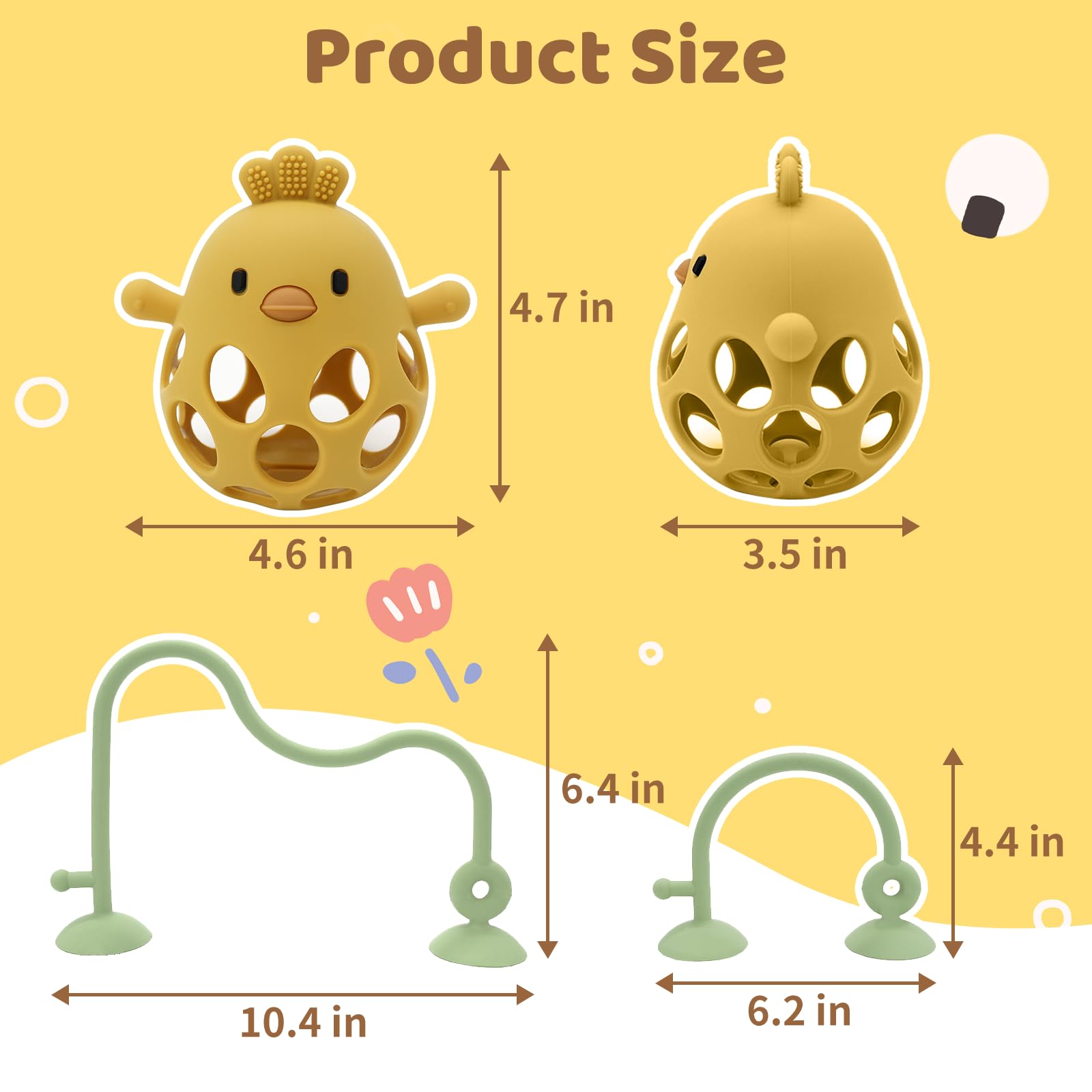 Baby High Chair Toys & Teething Chew - Safe Silicone Teethers for 6-18 Months | Food Grade, BPA-Free Suction Toy for High Chair & Table Play | Green & Yellow | Perfect for Mealtime & On-the-Go Soothing