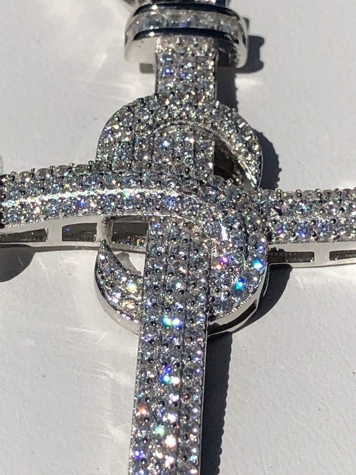 HarlemBling 925 Sterling Silver Iced Nail Cross Pendant for Men - Icy Baguette CZ Jewelry - Perfect for Hip Hop Chains & Streetwear Fashion Accessories