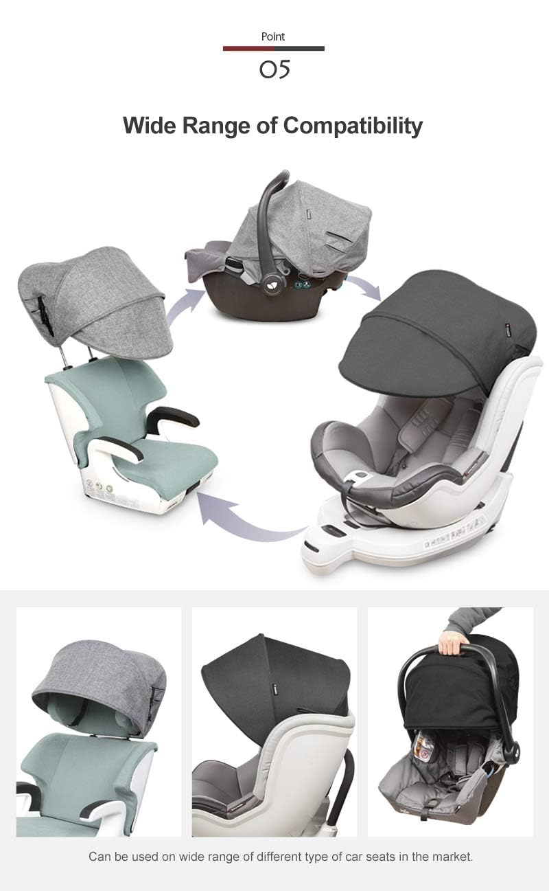 Manito Car Sun Shade Extender - Black Auxiliary Canopy for Baby Car Seat | UV Protection for Infants & Toddlers | Perfect for Road Trips, Daily Commutes & Park Outings