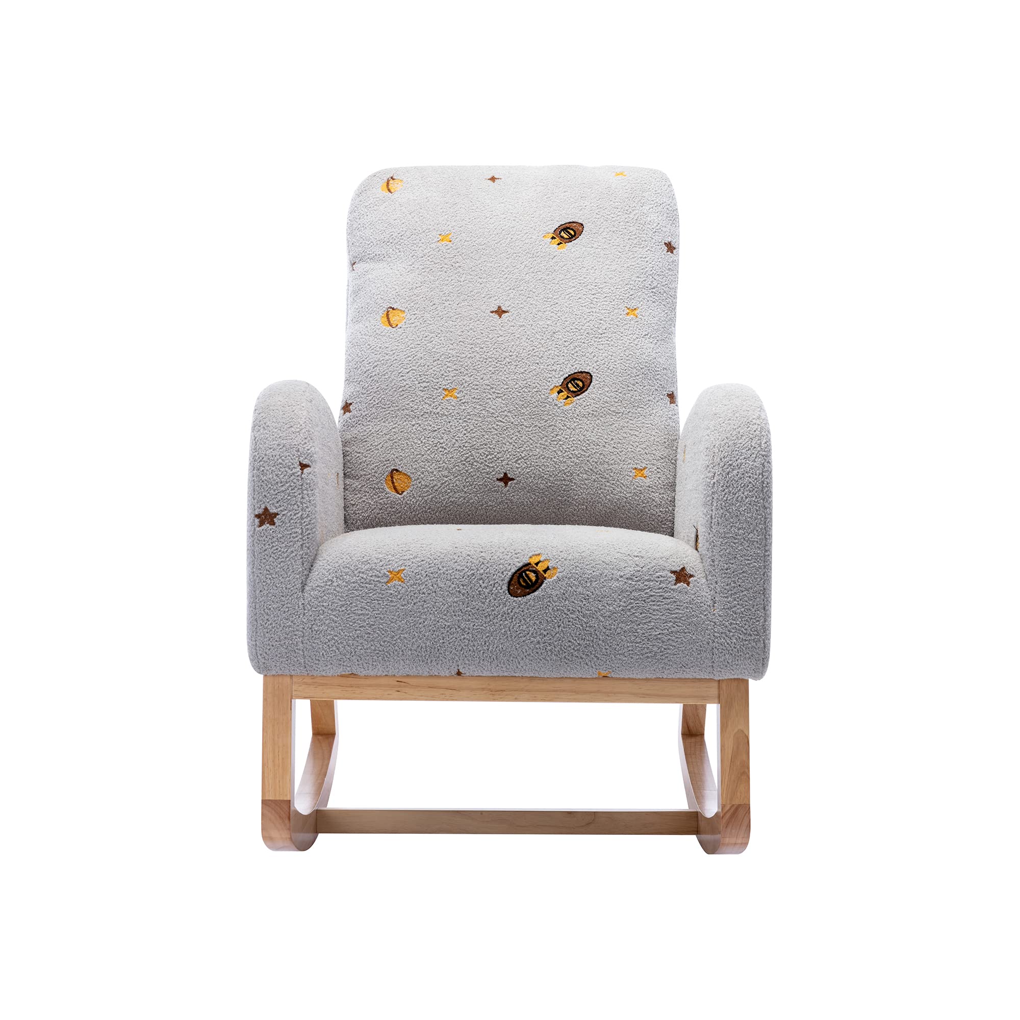 Pvillez Modern Upholstered Nursery Glider Rocking Chair - Comfortable Nursing Chair with Side Pocket for Breastfeeding, Baby Room & Living Room (Gray) - Perfect for Relaxing, Nursing & Nursery Decor