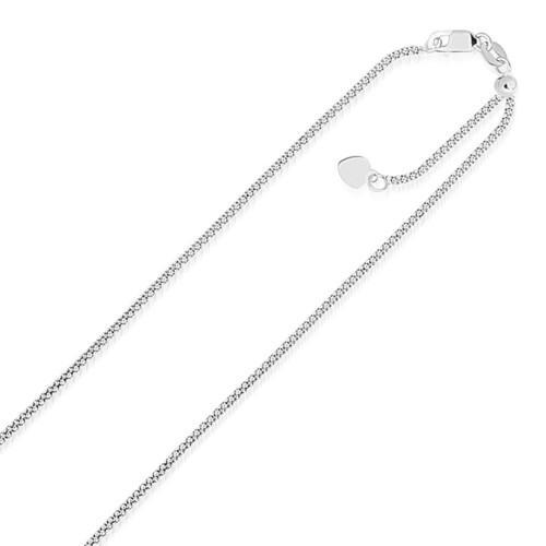 14K White Gold Adjustable Popcorn Chain Necklace 1.3mm Thin 22 Inch - Elegant Layering Jewelry for Women, Perfect for Everyday Wear & Special Occasions