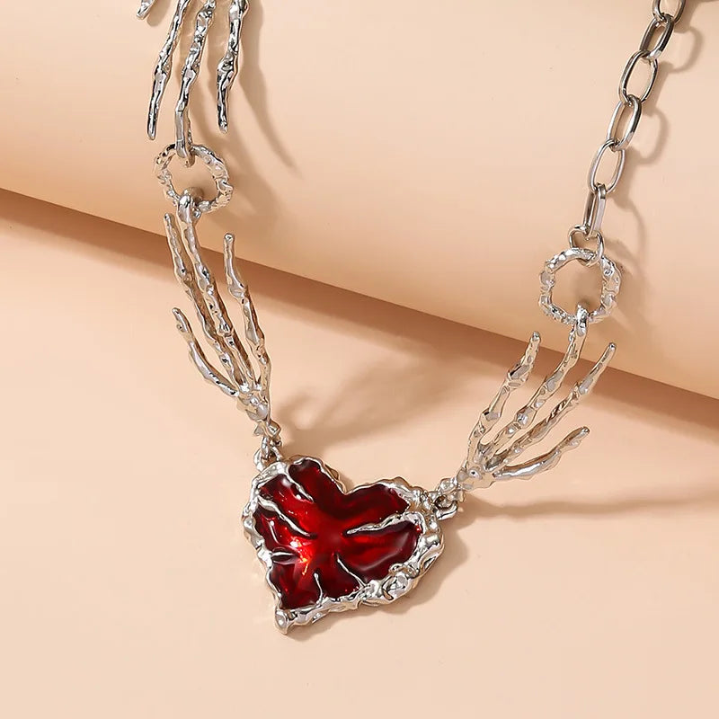 Danger Heart Necklace - Gothic Punk Jewelry for Women, Stainless Steel Pendant with 18