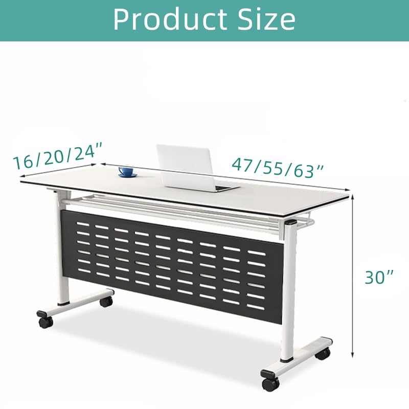Folding Conference Table with Silent Wheels - Large Rectangle Meeting Seminar Table 55×16×30in - Mobile Office Solution for Business Meetings & Conference Rooms (Light Maple & Black Frame) | Perfect for Corporate Events, Training Sessions & Collaborative Workspaces