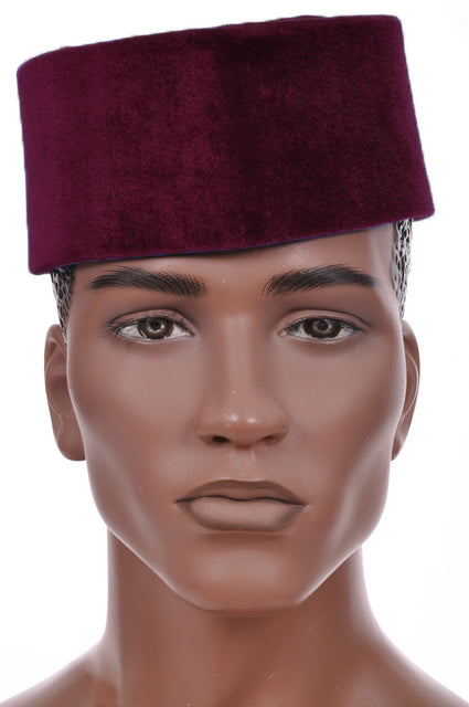 Stylish Burgundy African Velvet Senator Hat for Men | DPH003 | Perfect for Weddings, Church, and Special Occasions