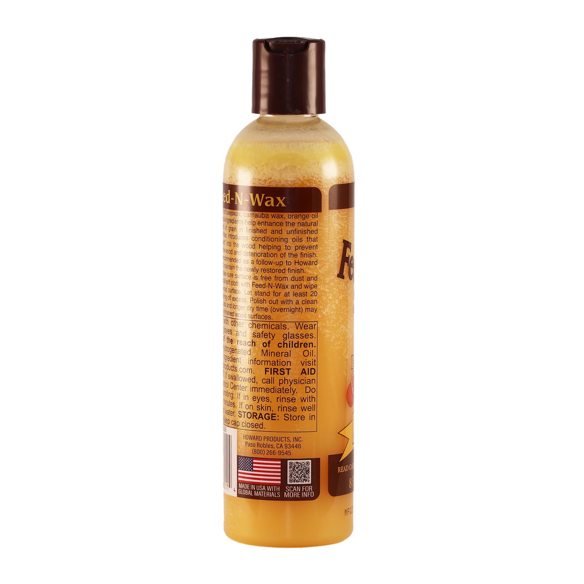 Howard Products Feed-N-Wax Wood Polish & Conditioner - 8 oz, Orange Oil Formula - Restores & Protects Wood Furniture, Floors & Cabinets - Ideal for Home, Office & Antique Wood Care