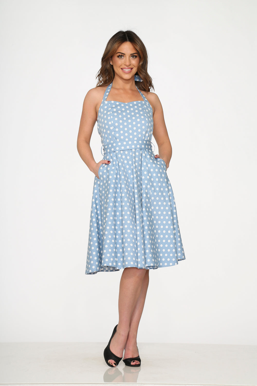 Light Blue & White Polka Dot Swing Dress - Flowy Summer Dress for Women | Perfect for Beach, Picnic & Casual Outings