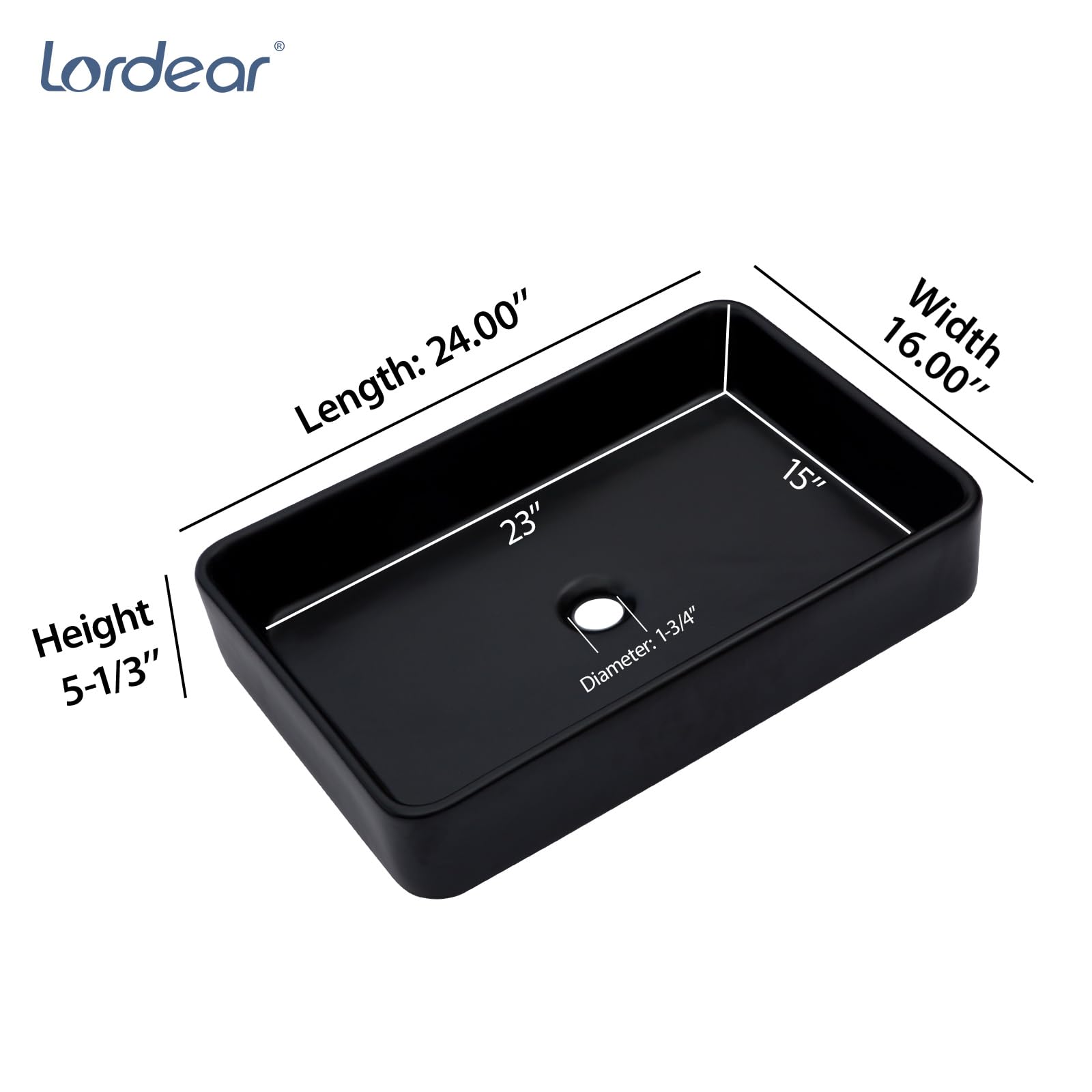 Modern Black Rectangular Vessel Sink 24x16