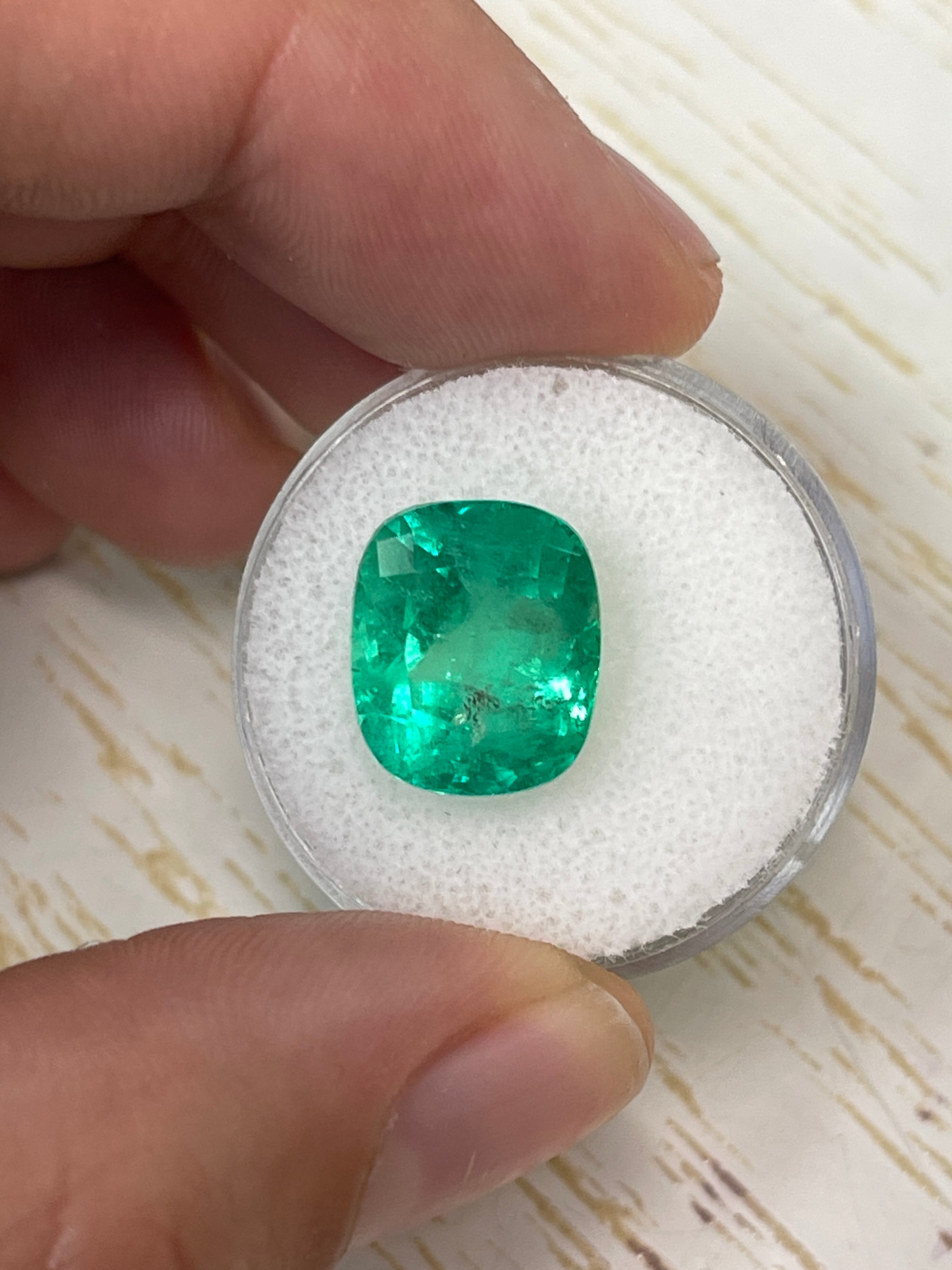 8.04 Carat 13x11mm Yellowish Green Natural Loose Colombian Emerald Cushion Cut Gemstone for Jewelry Making & Engagement Rings