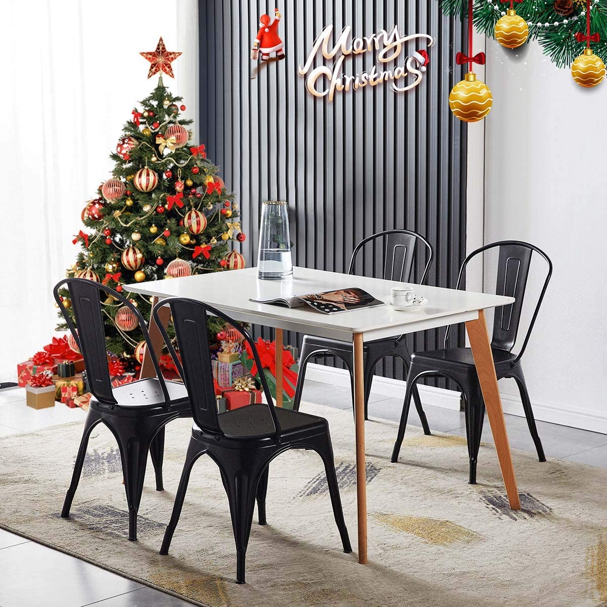 Hironpal 4-Pack Stackable Metal Dining Chairs with Detachable Backrest - Matte Black Tolix Style Chairs for Kitchen, Dining Room, Bistro & Cafe | Indoor & Outdoor Use, Commercial & Home Decor