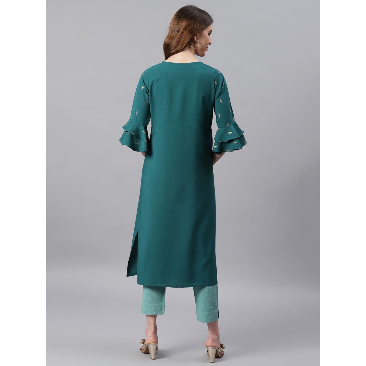 Stylish Dual Tone Green Poly Crepe Kurti for Women | Elegant Indian Ethnic Wear | Perfect for Festivals, Weddings & Casual Outings