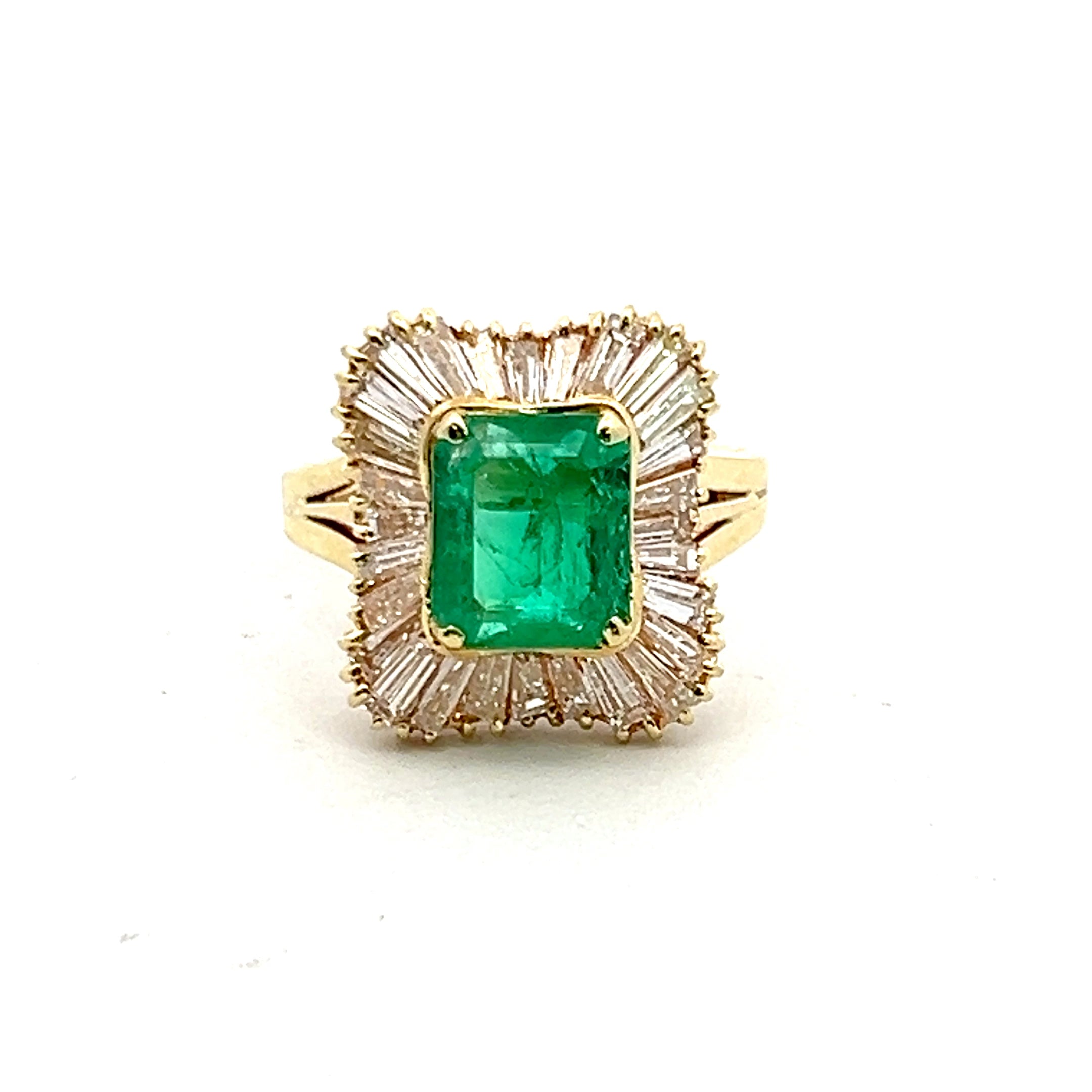 1.38 Carat Emerald & 0.92 Carat Diamond 18K Yellow Gold Ballerina Ring - Elegant Statement Jewelry for Weddings, Anniversaries & Special Occasions
