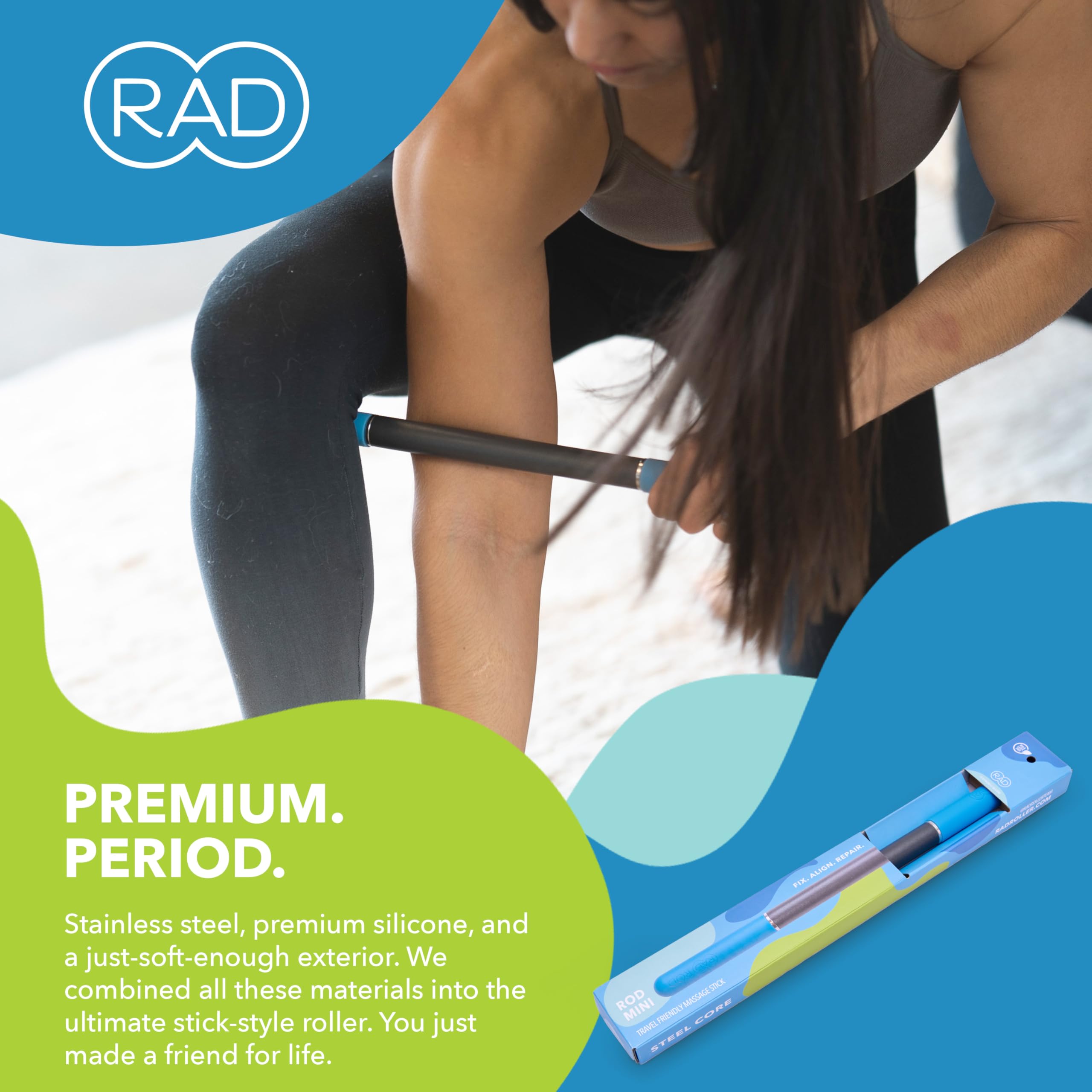 RAD Rod Mini Massage Roller Stick - Portable Myofascial Release Tool for Muscle Recovery, Legs, Shoulders, Neck & Back Pain Relief - Best Deep Tissue Massager for Athletes & Travel - Improve Mobility & Relaxation After Workout, Yoga, Gym or Office Work