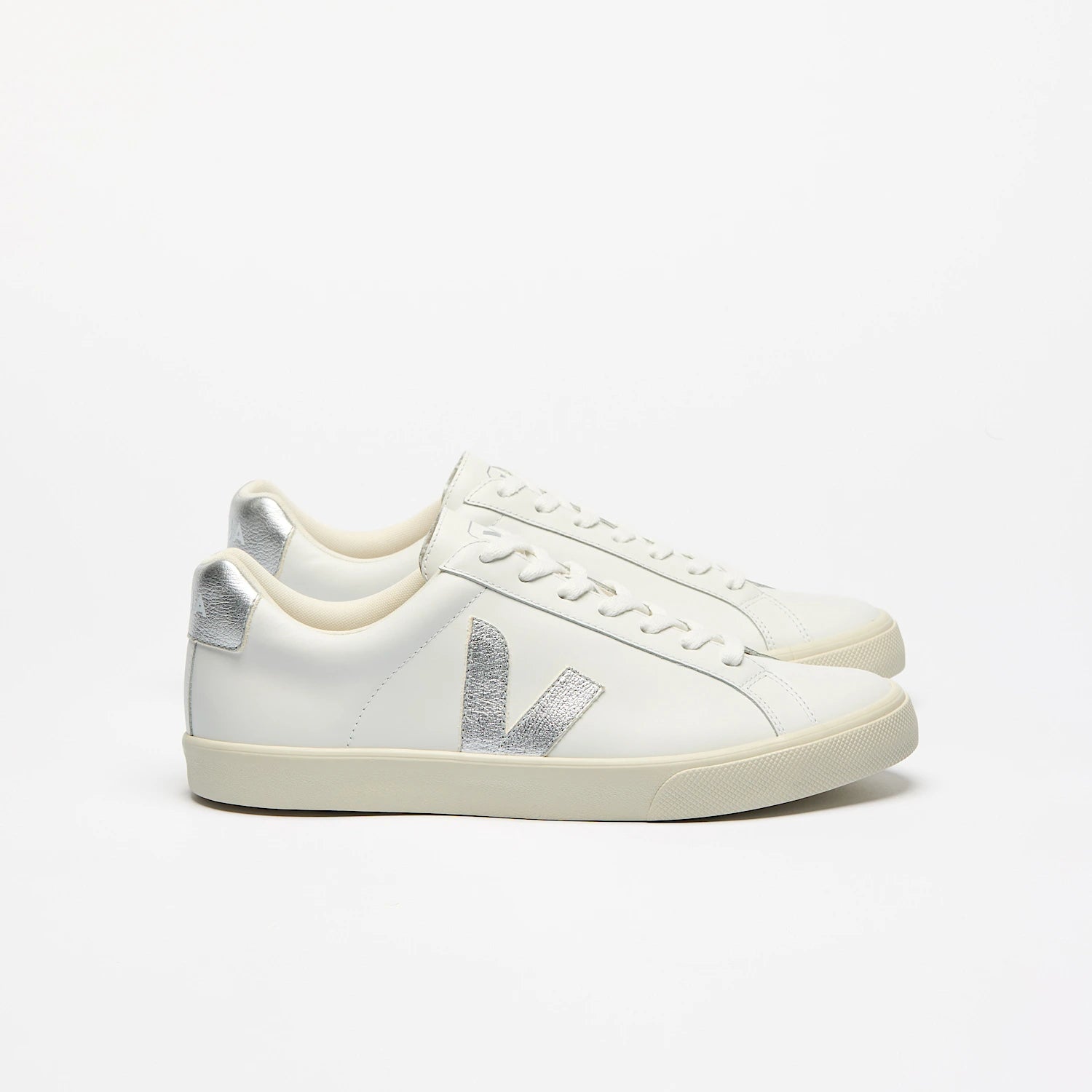 Veja Women's Esplar Leather Sneakers in White Silver - Stylish & Comfortable Casual Shoes for Everyday Wear, Work & Travel