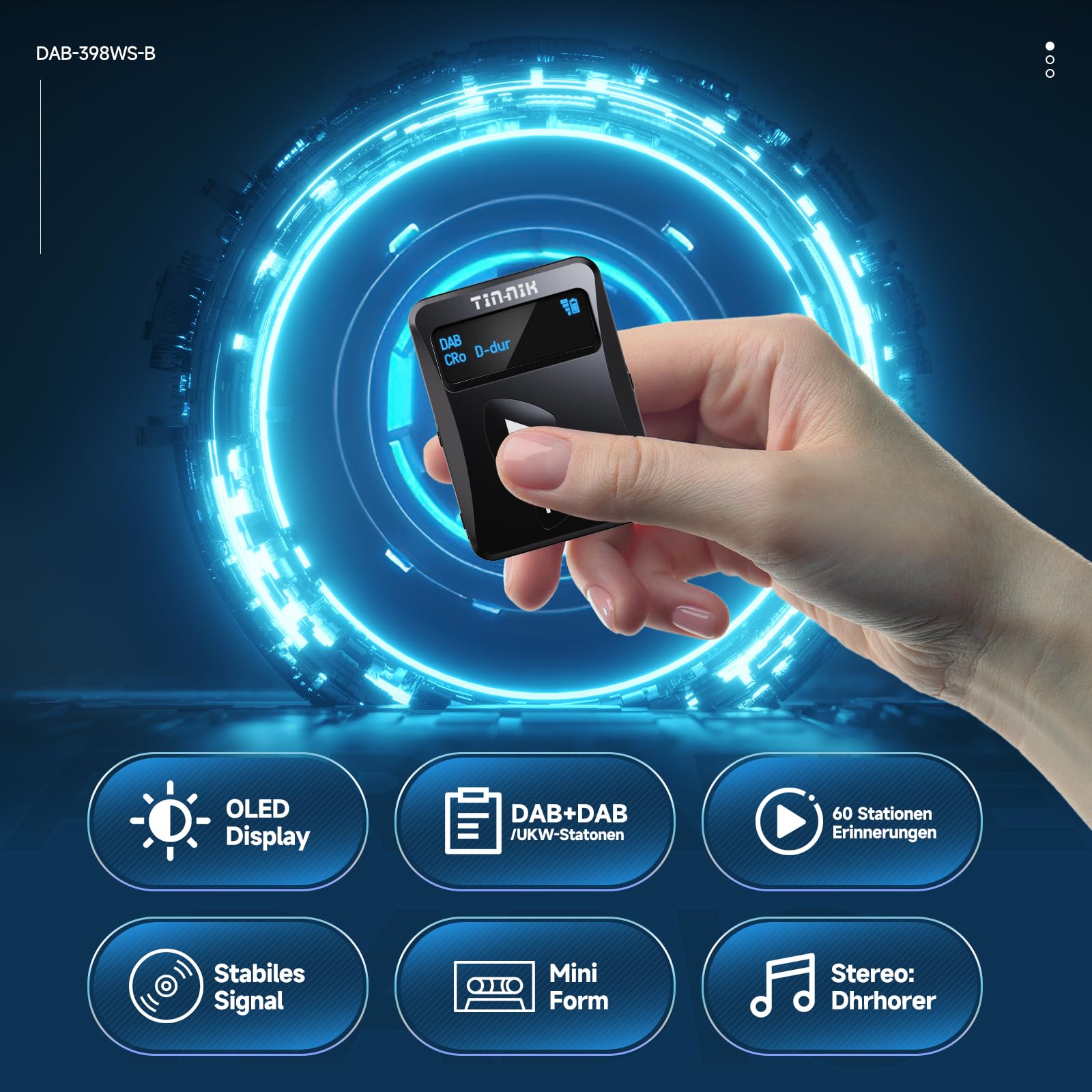 Portable Digital DAB/DAB+/FM Radio with RDS, Rechargeable Battery & Headphones - Large/Small Font Option for Easy Reading | Perfect for Travel, Camping & Home Use