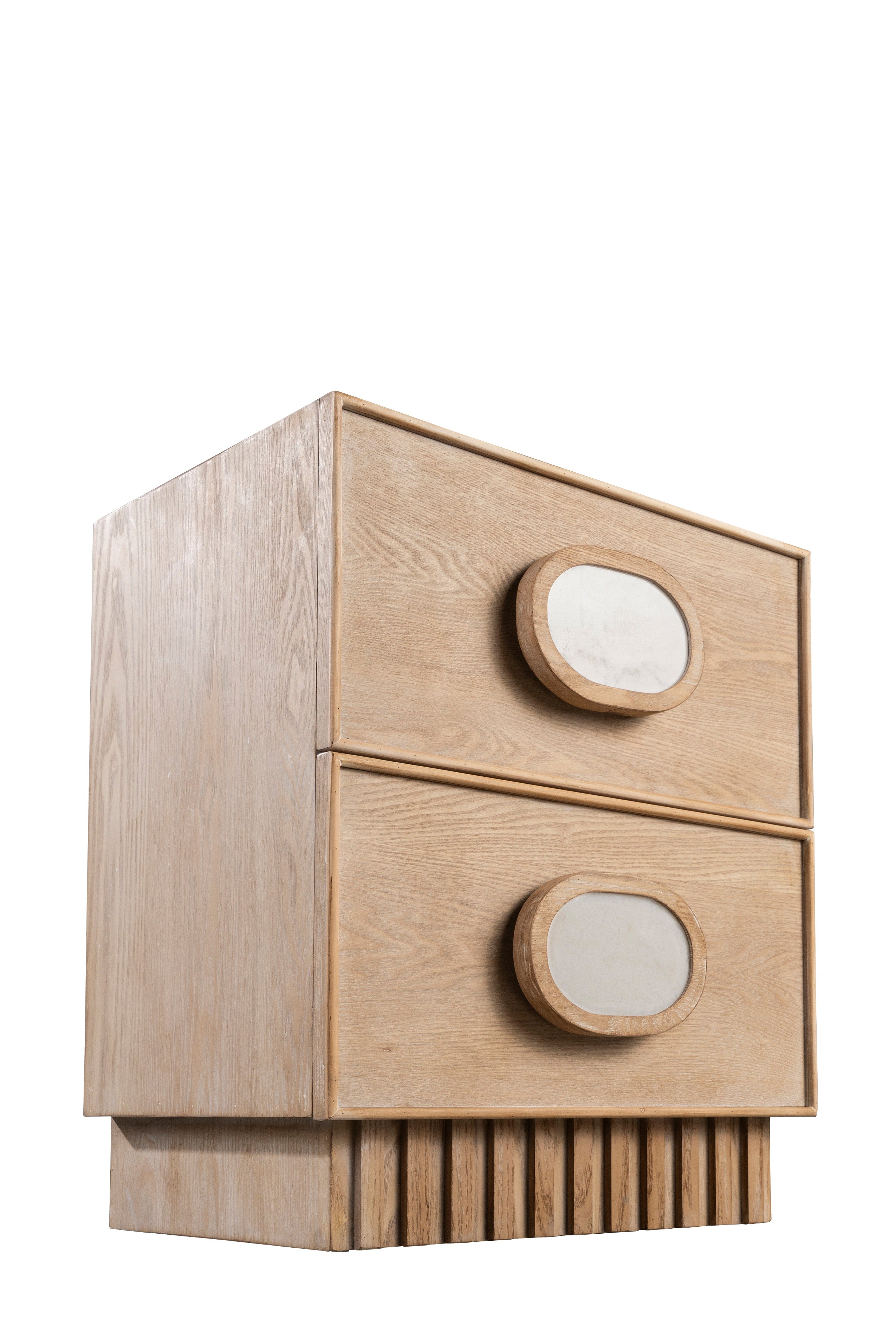 Modern Lulu Light Oak Nightstand with White Handles - Bedside Table for Bedroom, Living Room, or Nursery - Perfect for Storage and Decor