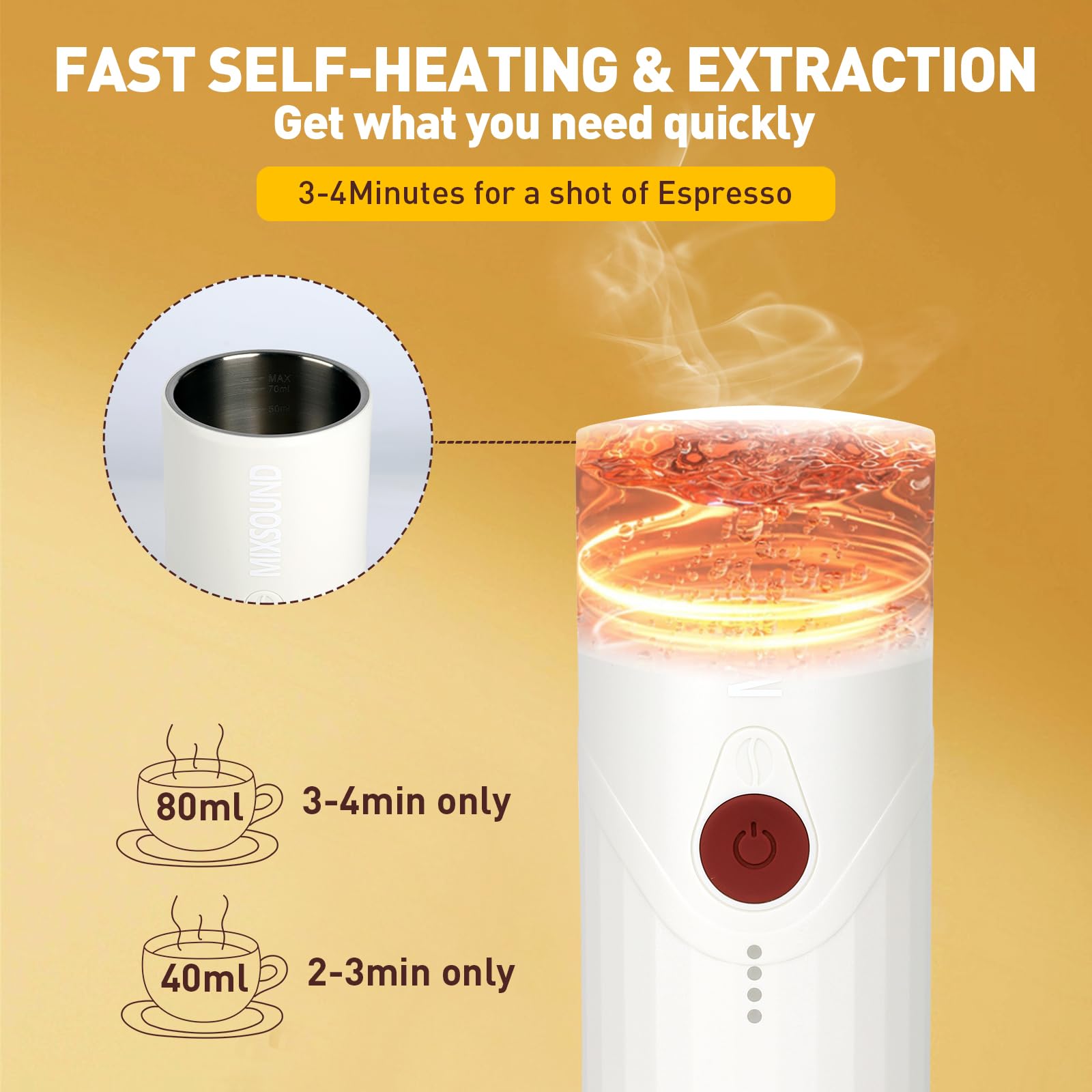 Portable Electric Espresso Maker - USB-C Self-Heating Travel Coffee Machine for Camping, Hiking, RV & Office Use | Compatible with Ground Coffee & Nespresso Capsules | Perfect for Outdoor Adventures & Daily Commutes