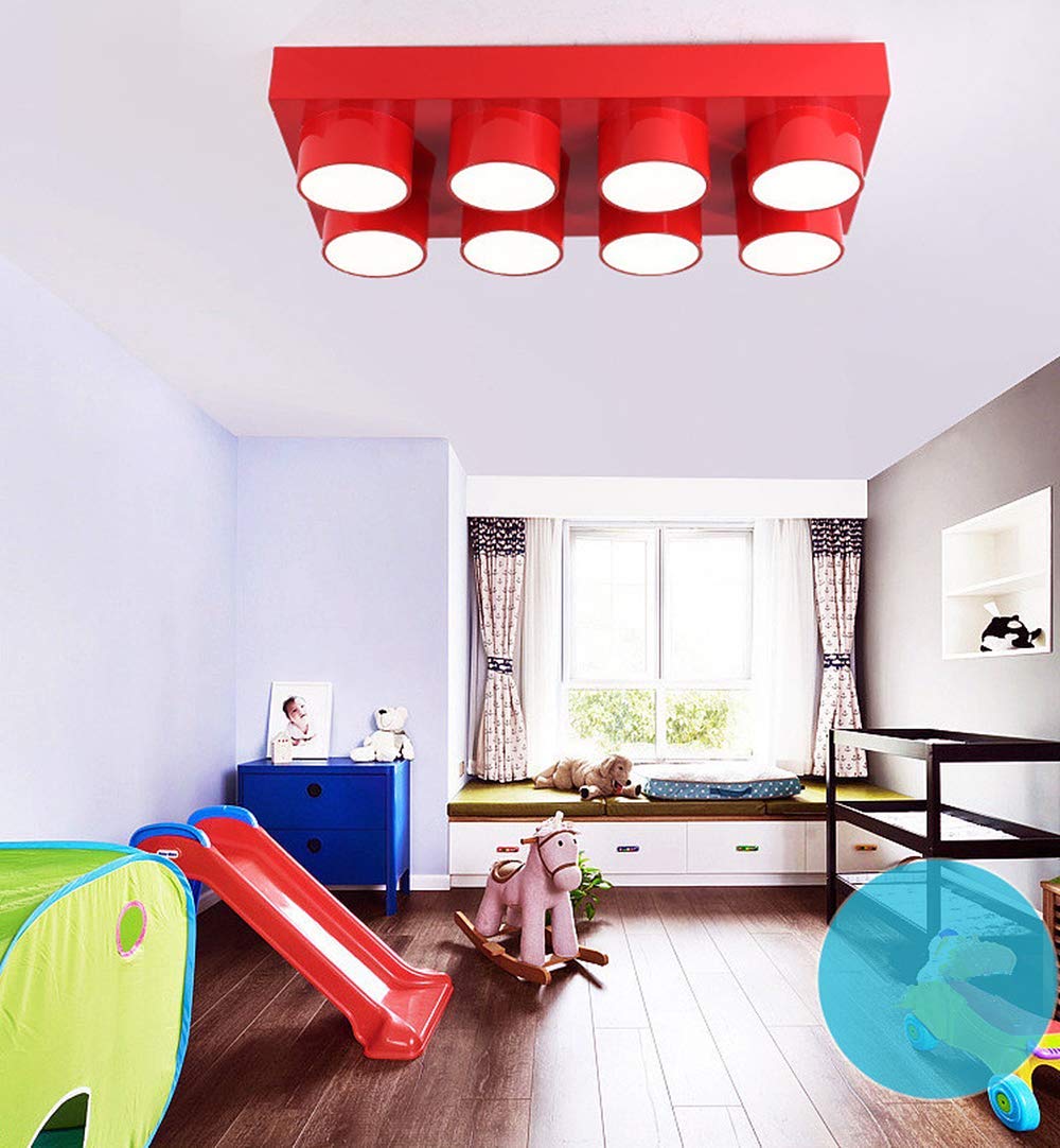Modern Kids Ceiling Light - Creative Colorful Block Toy Design, Acrylic Flush Mount Fixture for Children's Bedroom, Nursery & Playroom - Perfect for Kindergarten, Playground & Kids Room Lighting (Square, Yellow)