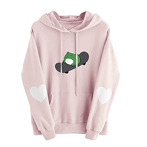 FMCHICO Women's Casual Heart Print Long Sleeve Pullover Hoodie Sweatshirt - Cozy Winter Loungewear, Streetwear Fashion for Everyday Wear & Outdoor Activities