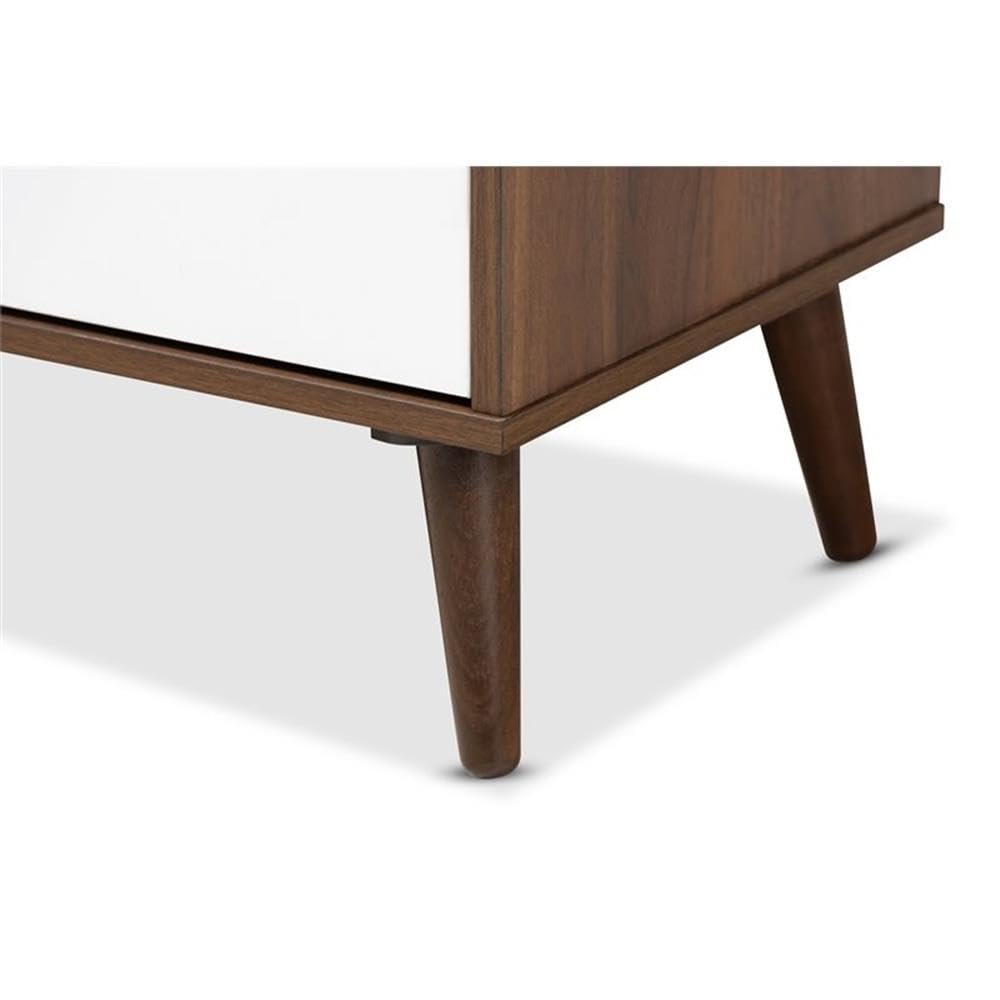 BOWERY HILL 2-Door Wood TV Stand Console Entertainment Center in White and Brown - Modern TV Cabinet for Living Room, Bedroom & Home Theater Storage