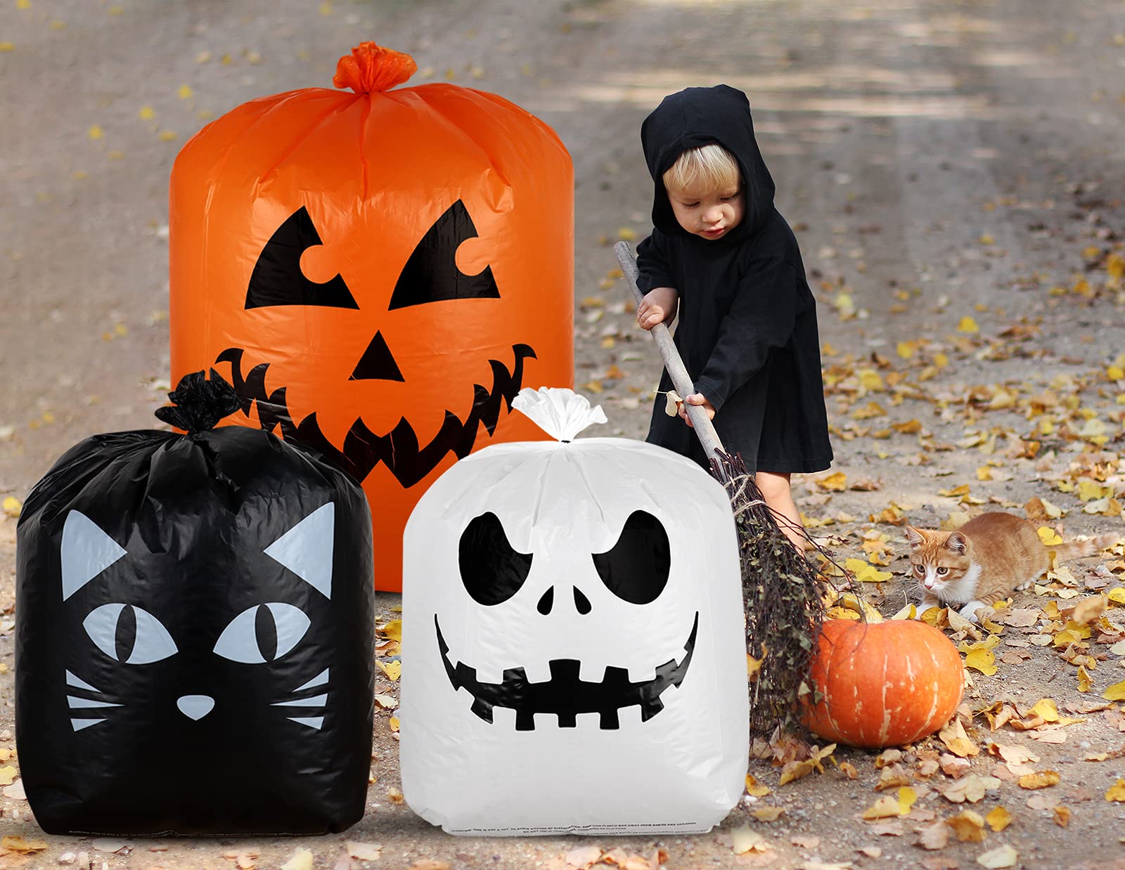 Large Halloween Pumpkin Leaf Bags - 9Pcs Heavy Duty Yard Waste Bags with Twist Ties | Outdoor Fall Decorations, Lawn Leaf Collection & Pumpkin Patch Cleanup | Perfect for Halloween Party Decor, Autumn Yard Maintenance & Seasonal Cleanup