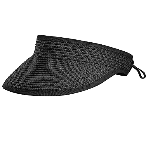 Women's Wide Brim Straw Visor Hat - UPF 50+ Sun Protection Summer Beach Hat for Outdoor Activities, Gardening, Travel & Vacations