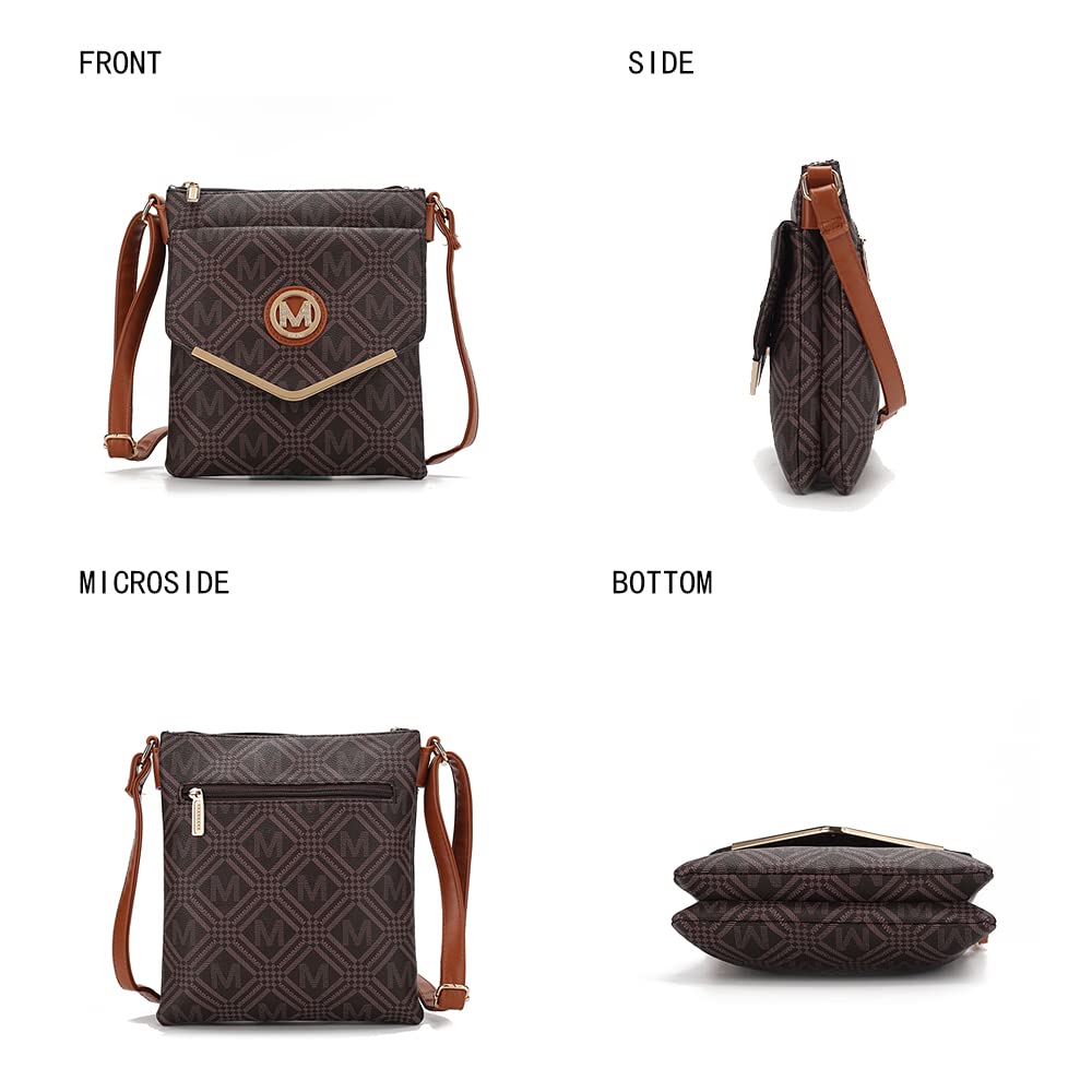 MKF Women's Crossbody Bag - PU Leather Triple Compartment Messenger Purse with Adjustable Shoulder Strap - Perfect for Work, Travel & Everyday Use