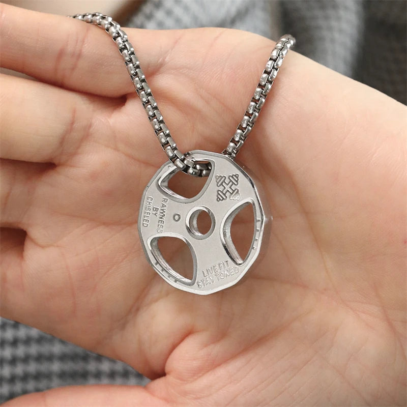 Titanium Steel Dumbbell Pendant Necklace for Men - Gym & Fitness Jewelry Gift - Perfect for Workout Enthusiasts, Bodybuilders, and Sports Lovers (Great for Gym, Weightlifting, and Casual Wear)