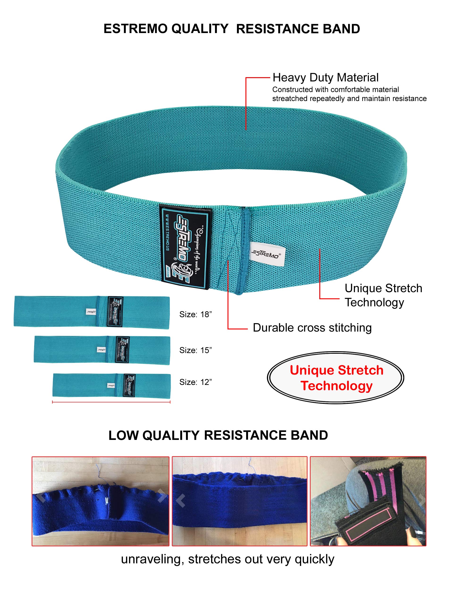Premium Resistance Hip Bands for Leg & Glute Workouts - Elastic Fitness Bands for Women & Men - Squat, Deadlift, Yoga & Strength Training - Perfect for Home Gym, Physical Therapy & Toning Exercises