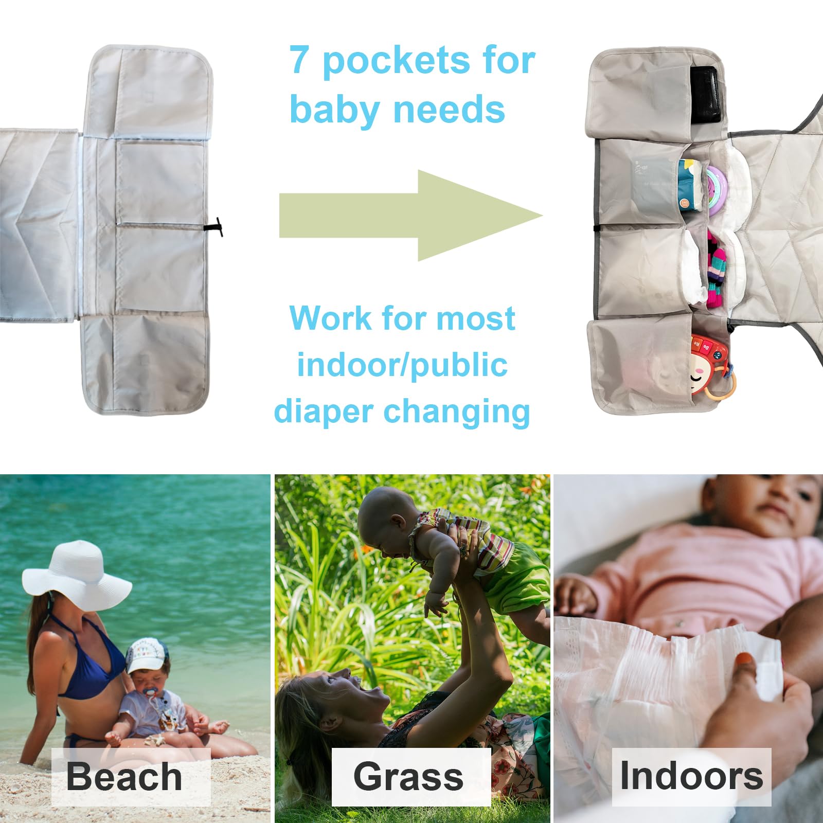 Extra Large Portable Diaper Changing Pad - Foldable Travel Changing Mat with Storage Pockets, Reusable Compact Diaper Station for Newborns | Perfect Baby Shower Gift for Boys & Girls | Ideal for Travel, Home Nursery & On-the-Go Parenting