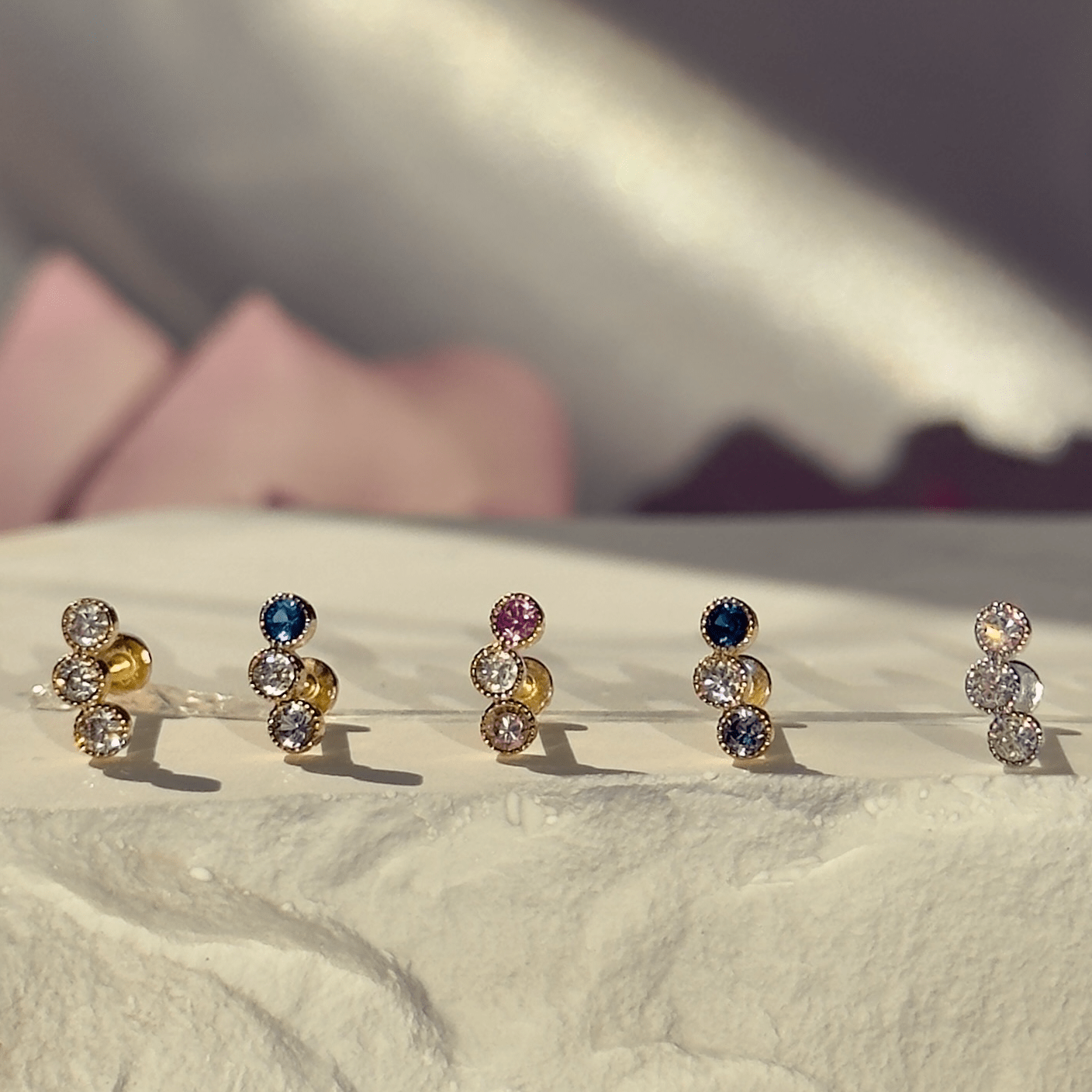 14K Rose Gold Graduated Gemstone Flat Back Stud Earrings with Milgrain Detail - Perfect for Weddings, Parties & Everyday Elegance