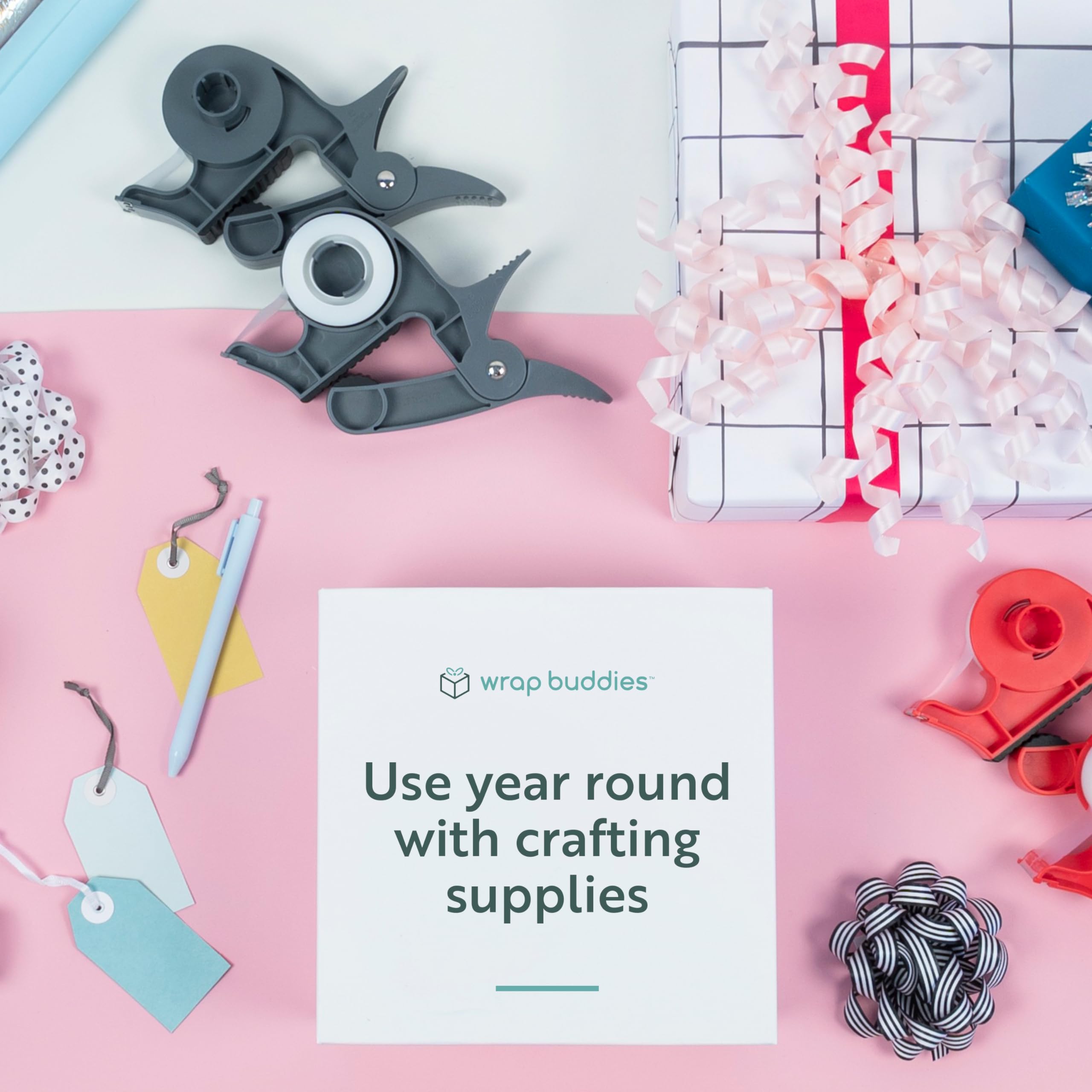 Wrap Buddies Tabletop Gift Wrapping Tool Set - 2 Clamps with Built-in Tape Dispenser for Easy Holiday Gift Wrapping (Slate Grey) - Perfect for Christmas, Birthday Presents & DIY Craft Projects