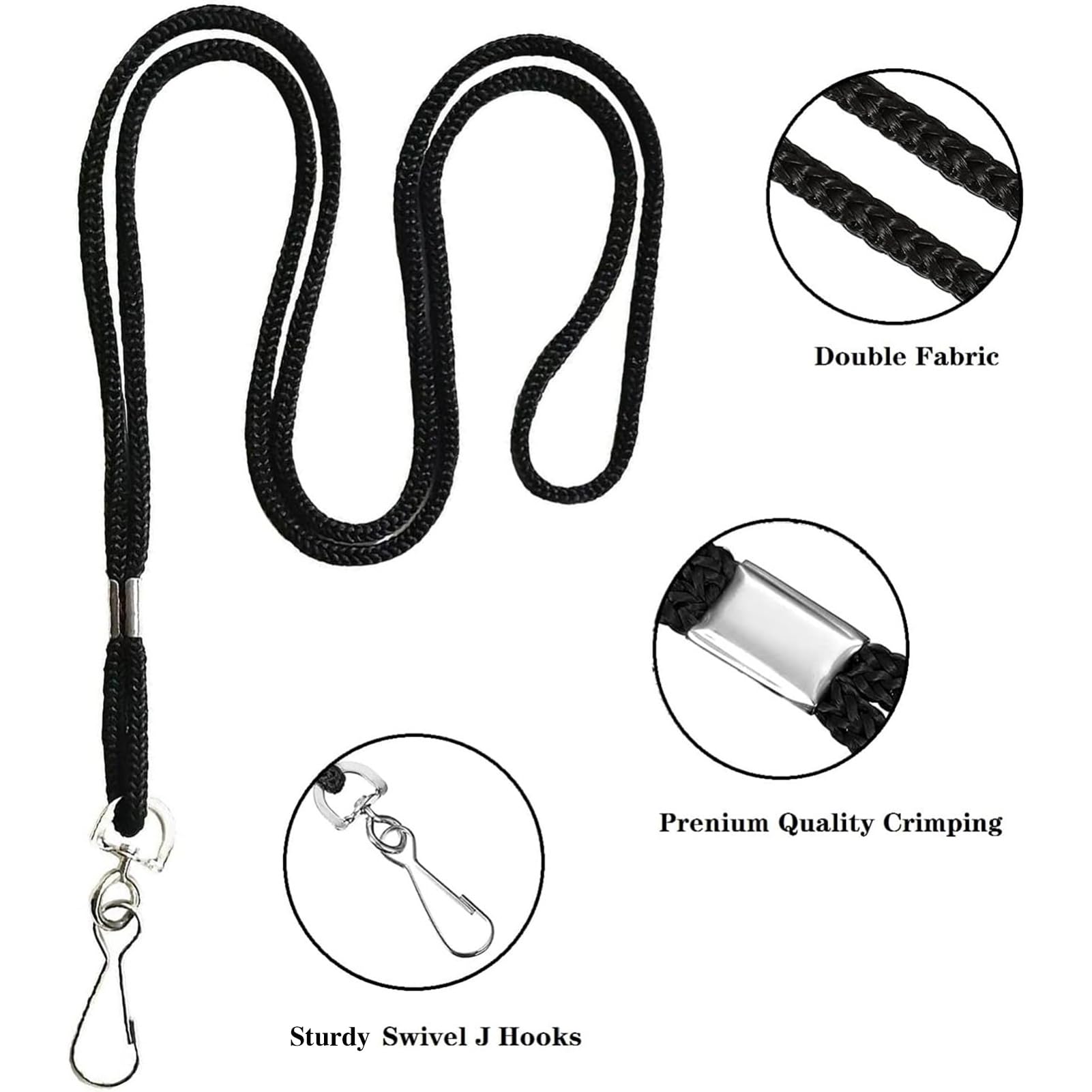 120 Pack Black Badge Lanyards with J Hook - ID Card Holder for Office & School Use