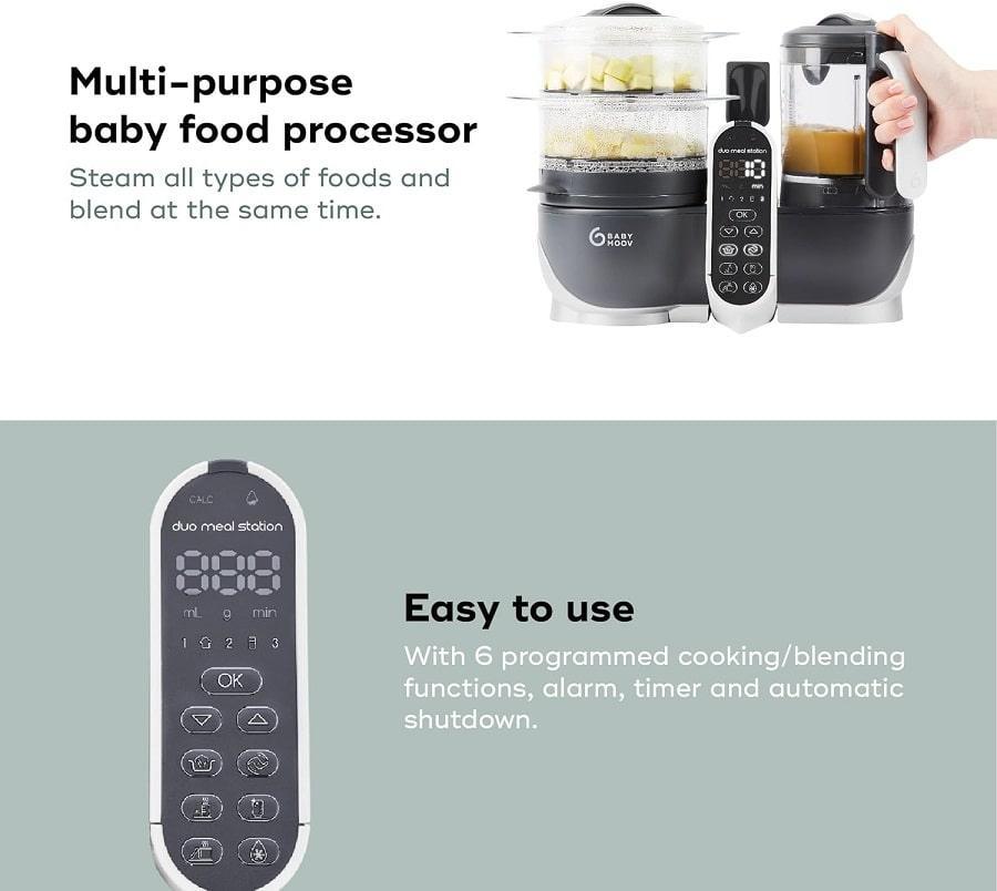 Babymoov Duo Meal Station - 6-in-1 Baby Food Maker & High Chair | Industrial Grey | Perfect for Baby-Led Weaning & Mess-Free Feeding at Home