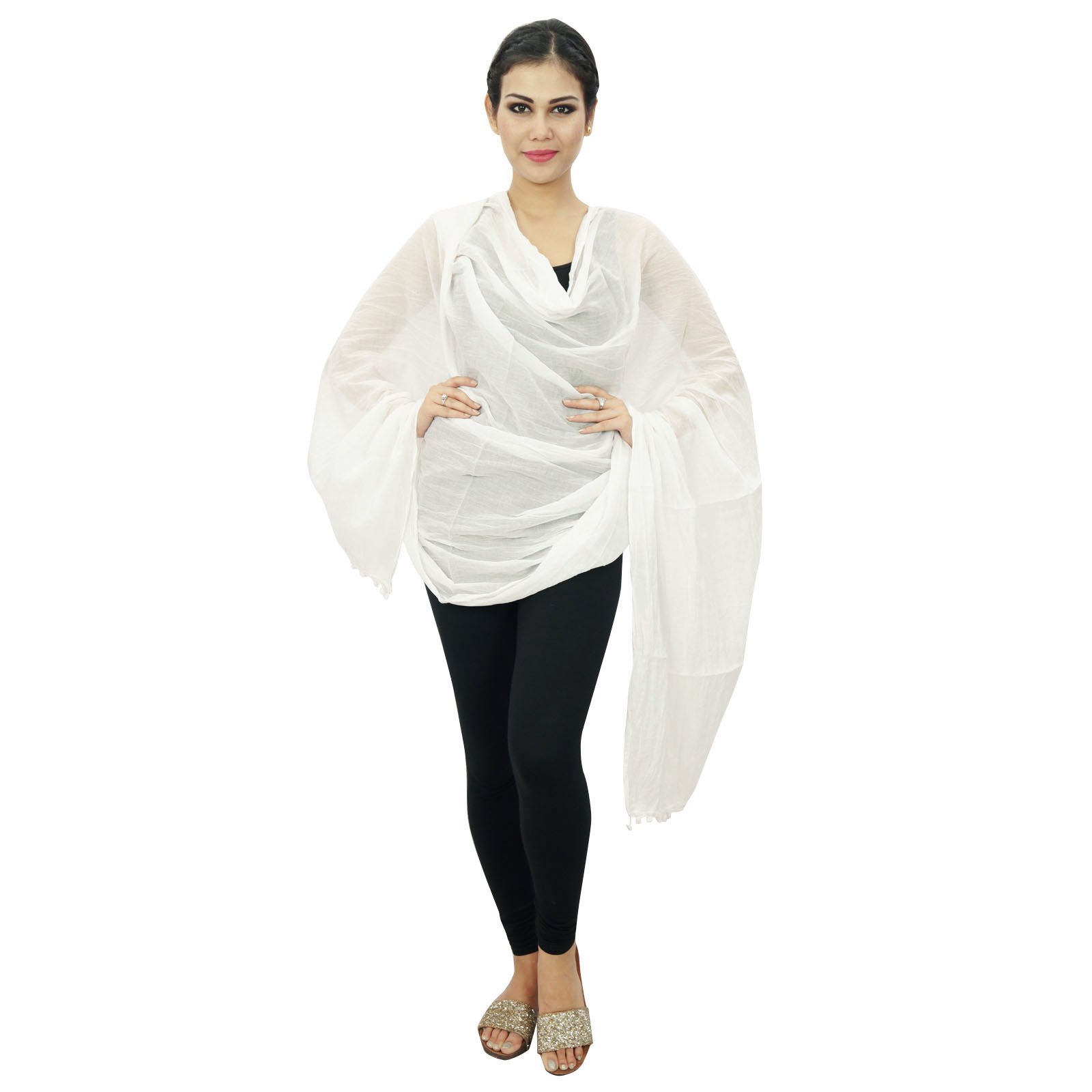 Long Cotton Blend Dupatta Scarf for Women - Soft Indian Chunni Stole, Neck Wrap & Head Scarf - Perfect for Weddings, Parties & Boho Fashion