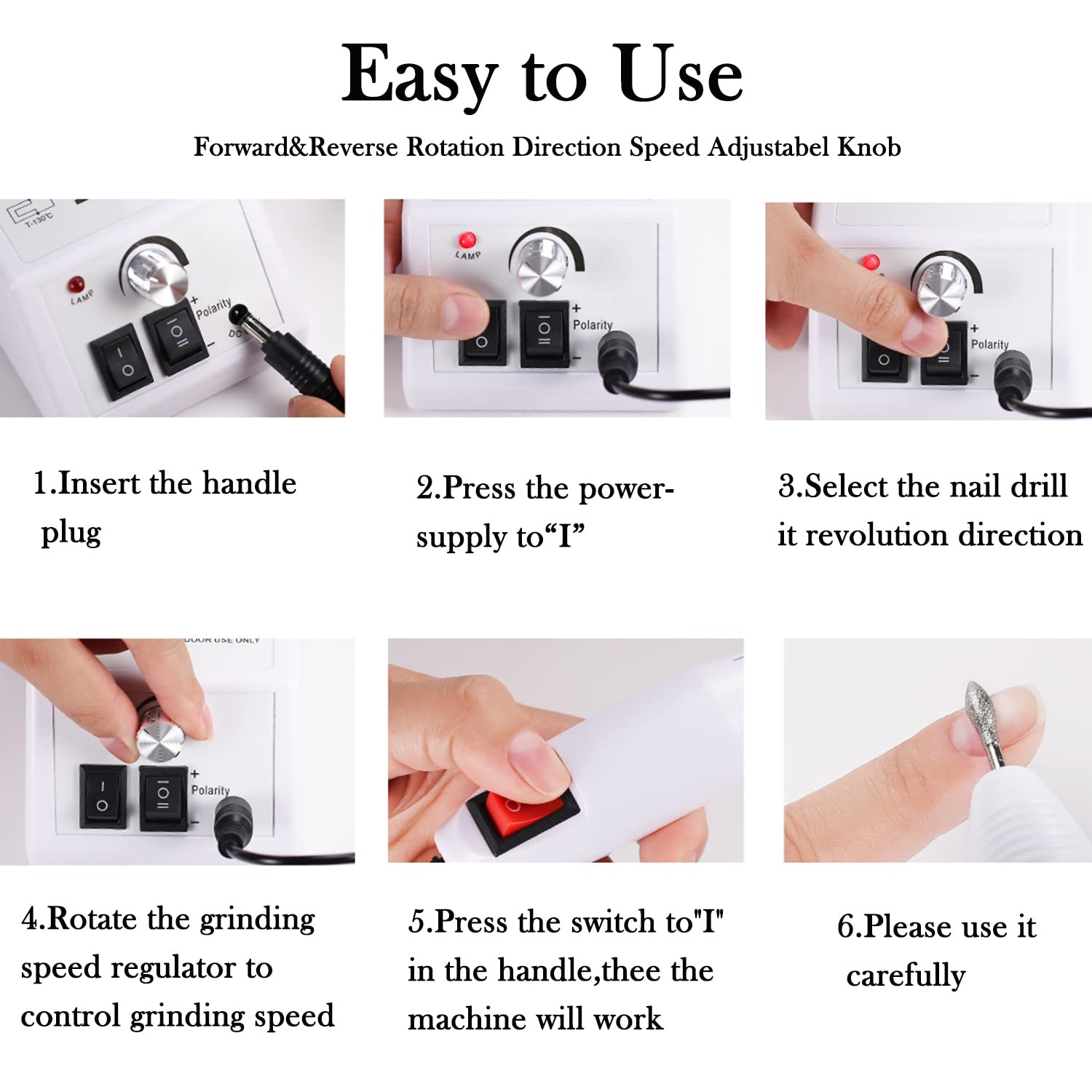 FATUXZ Professional Electric Nail Drill Kit - 20000 RPM Adjustable Nail File Machine for Manicure & Pedicure - Acrylic Nail Tools with 6 Bits (White) - Perfect for Home Salon, Nail Art & DIY Nail Care