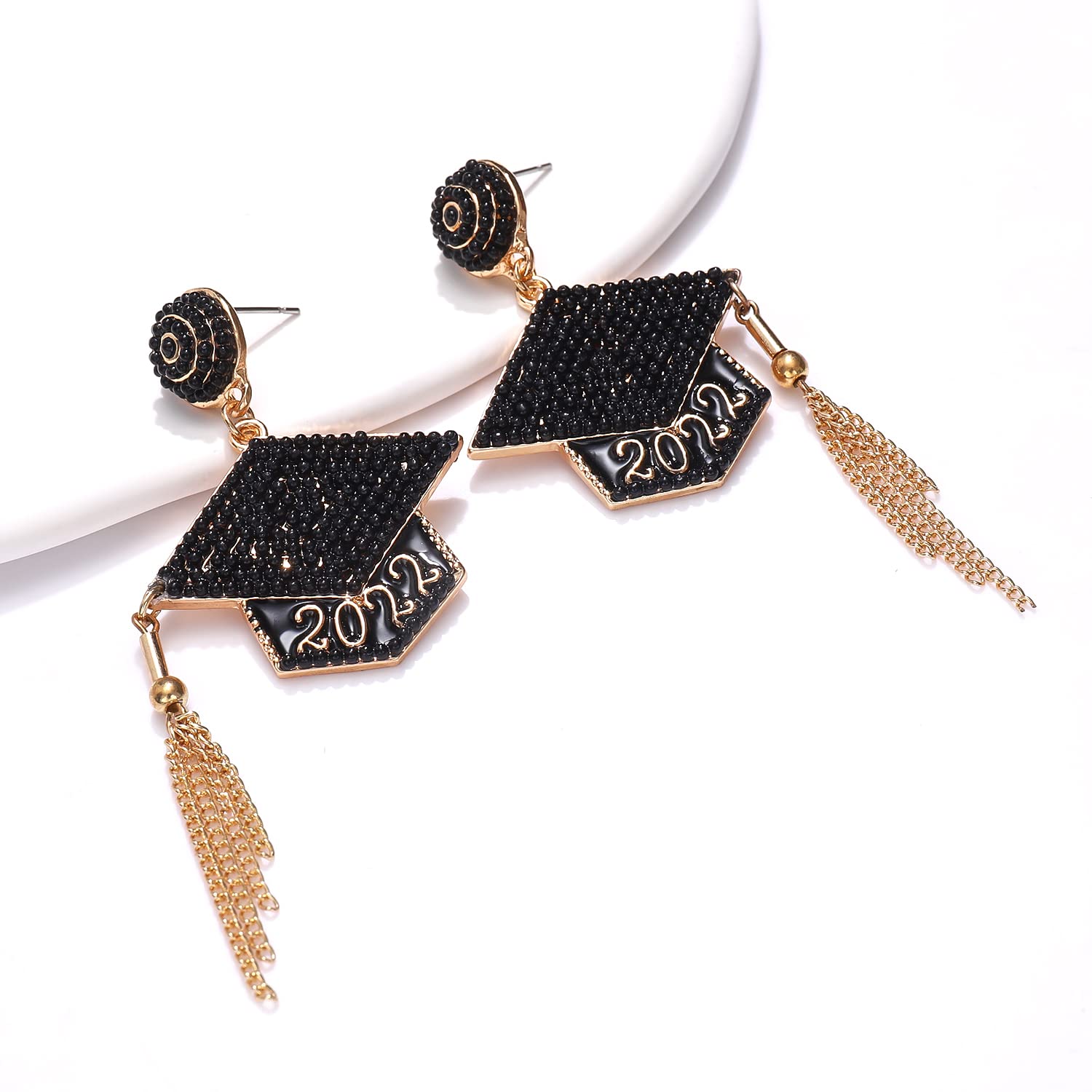 2024 Graduation Gifts for Women - Handmade Beaded Graduation Cap Dangle Drop Earrings | Perfect High School & College Graduation Jewelry Gift | Commencement Ceremony, Graduation Party & Special Occasion Wear