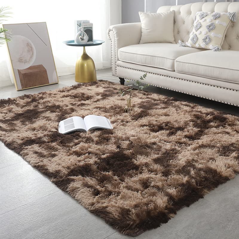 5.3x7.6 Feet Modern Brown Shaggy Area Rug - Ultra Soft Fluffy Carpet for Bedroom, Living Room, Kids Room - Plush Throw Rug for Girls & Boys - Home Decor Accent (5'3