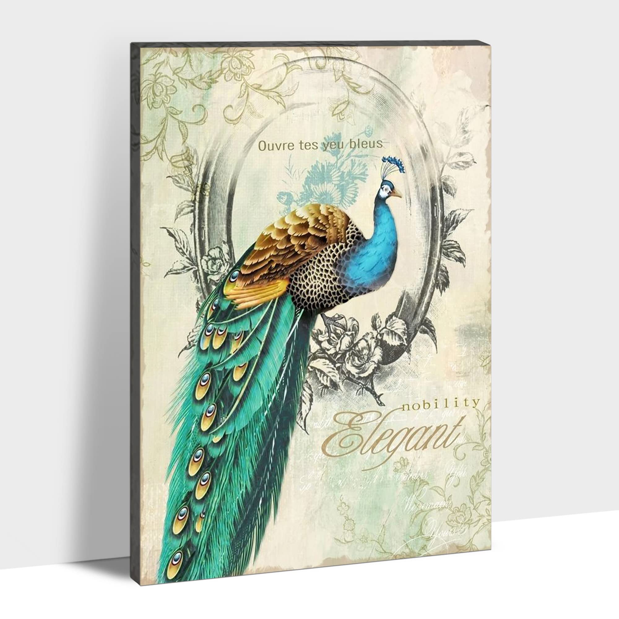 Looife 12x16 Inch Peacock Canvas Wall Art - Green Peacock with Inspirational Words Giclee Print, Ready to Hang Living Room & Bedroom Decor - Perfect for Home, Office, and Gift Giving