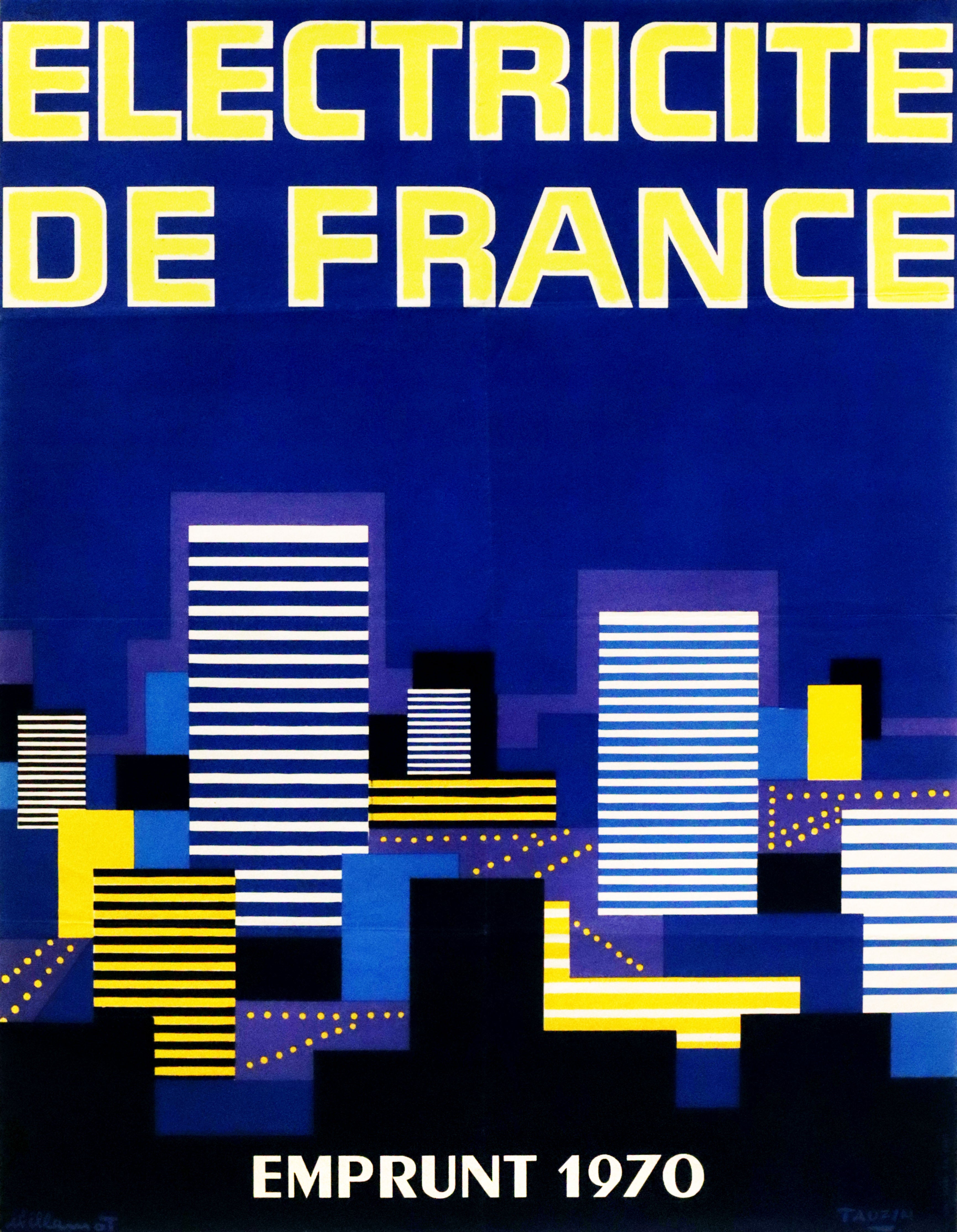 Vintage 1970 Original French Electricity de France Poster by Villemot - Retro Wall Art for Home, Office & Cafe Decor