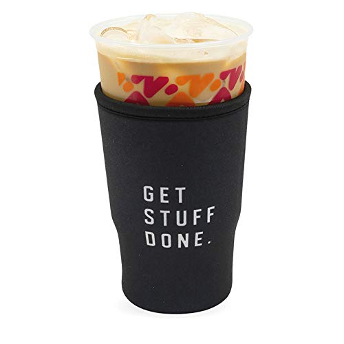 GoCuff Reusable Neoprene Coffee Cup Sleeve with Handle - Insulated Holder for Iced Coffee, Tea, Latte & Soda (32oz Large) - Perfect for Office, Travel & Outdoor Activities