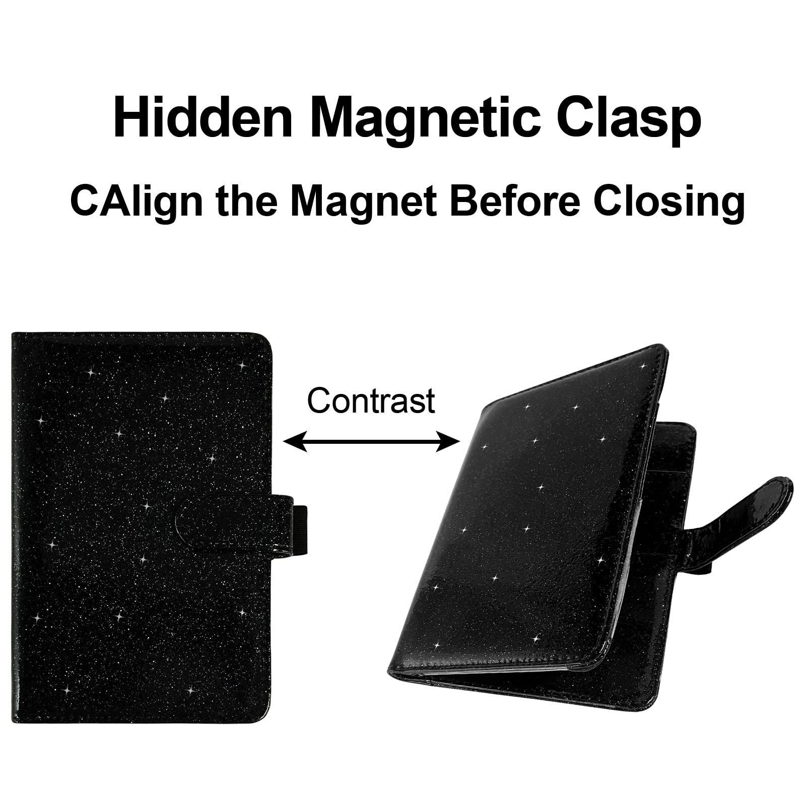 Leather Waiter Book Organizer with Zipper Pocket & Pen Holder - Bling Waitress Money Wallet for Restaurant Staff - Glitter Black Server Book - Perfect for Waitress Tips, Order Tracking & Cash Management