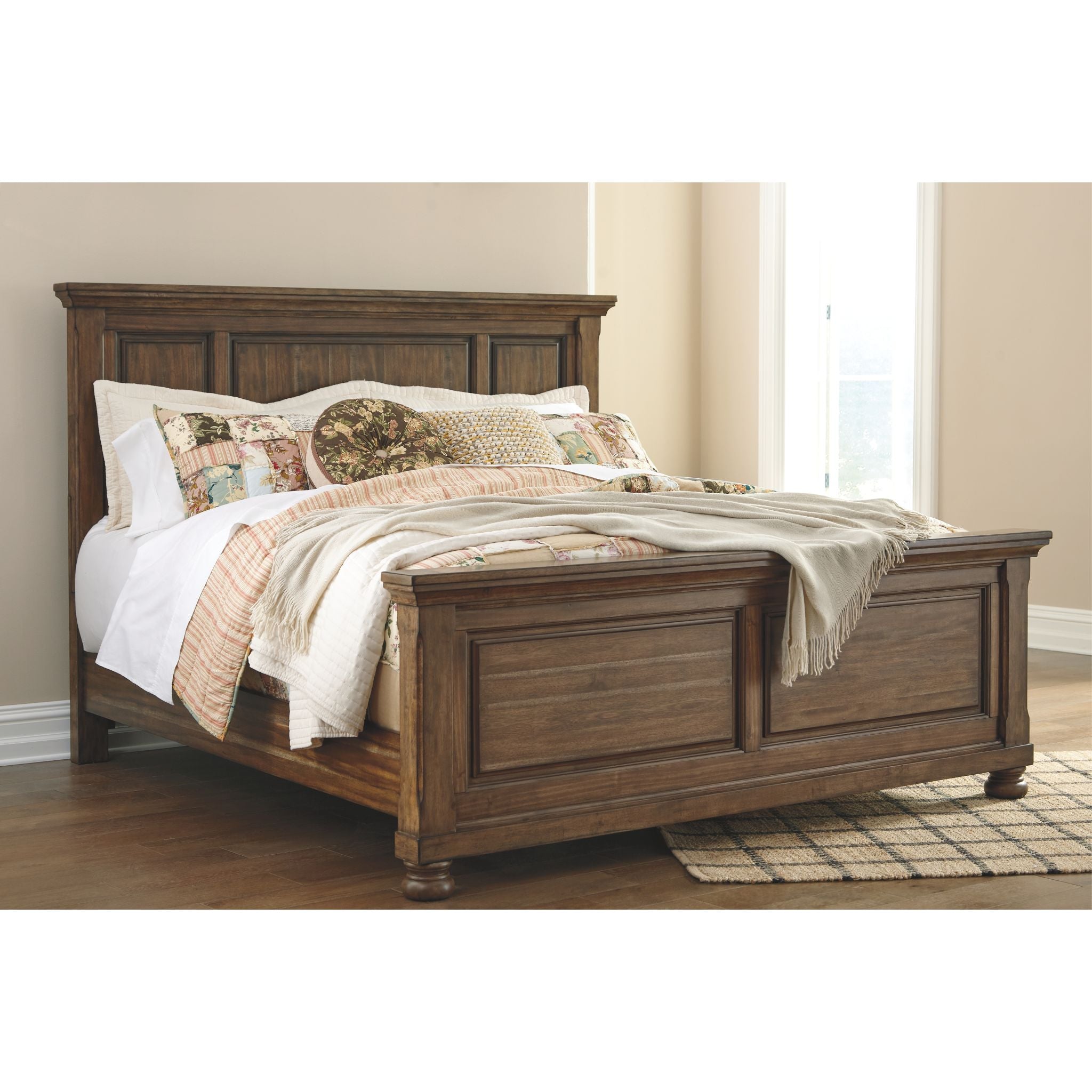 Baymore 5-Piece Bedroom Furniture Set - Queen Size Bed, Nightstand, Dresser & Mirror in Medium Brown Finish | Perfect for Master Bedroom, Guest Room & Apartment Decor