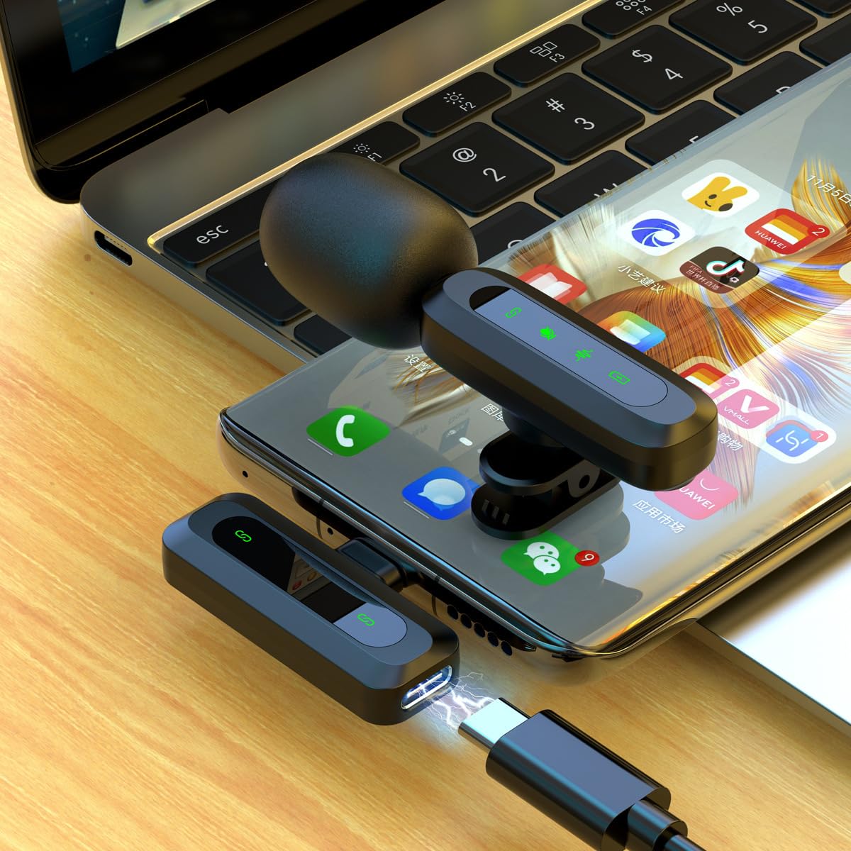 Professional Wireless Tie Microphone for Android, iPhone 15, Laptop & PC - Noise Cancelling Mini Mic (2 Pack) - Perfect for Podcasting, Online Meetings & Voice Recording