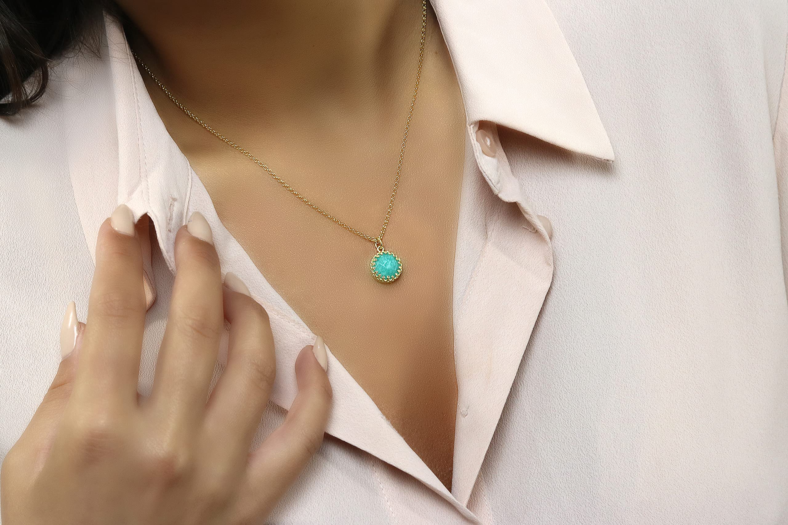 Amazonite Necklace for Women - Sterling Silver Gemstone Pendant with Anemone Design - Vintage Style Handmade Jewelry - Perfect Birthday, Wedding & Anniversary Gift - Elegant Everyday Wear & Special Occasions