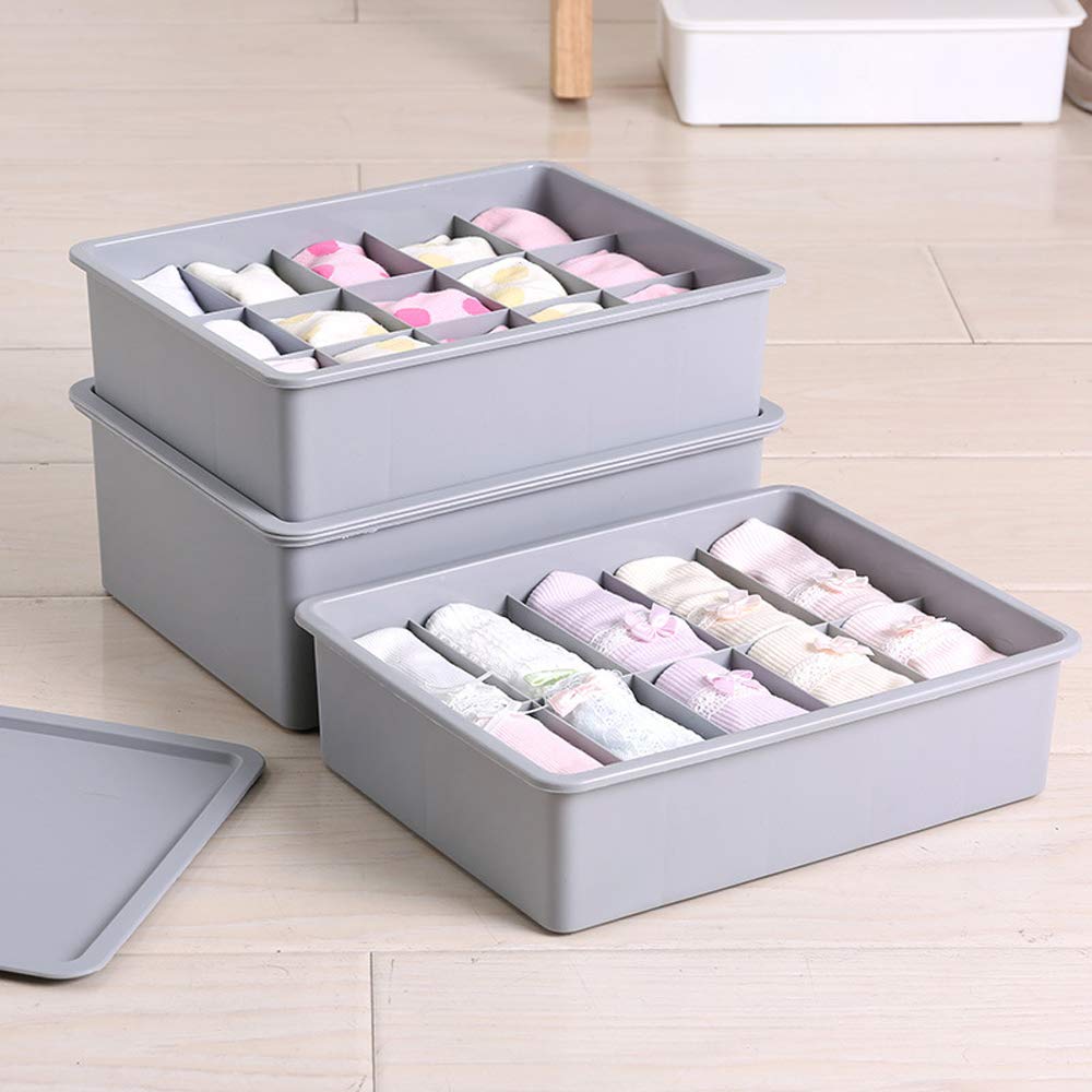 HOUTBY Stackable Plastic Storage Containers with Lids - Organizer Bins for Toys, Clothes, Socks & Underwear - Space Saving Storage Solution for Closet, Nursery & Playroom