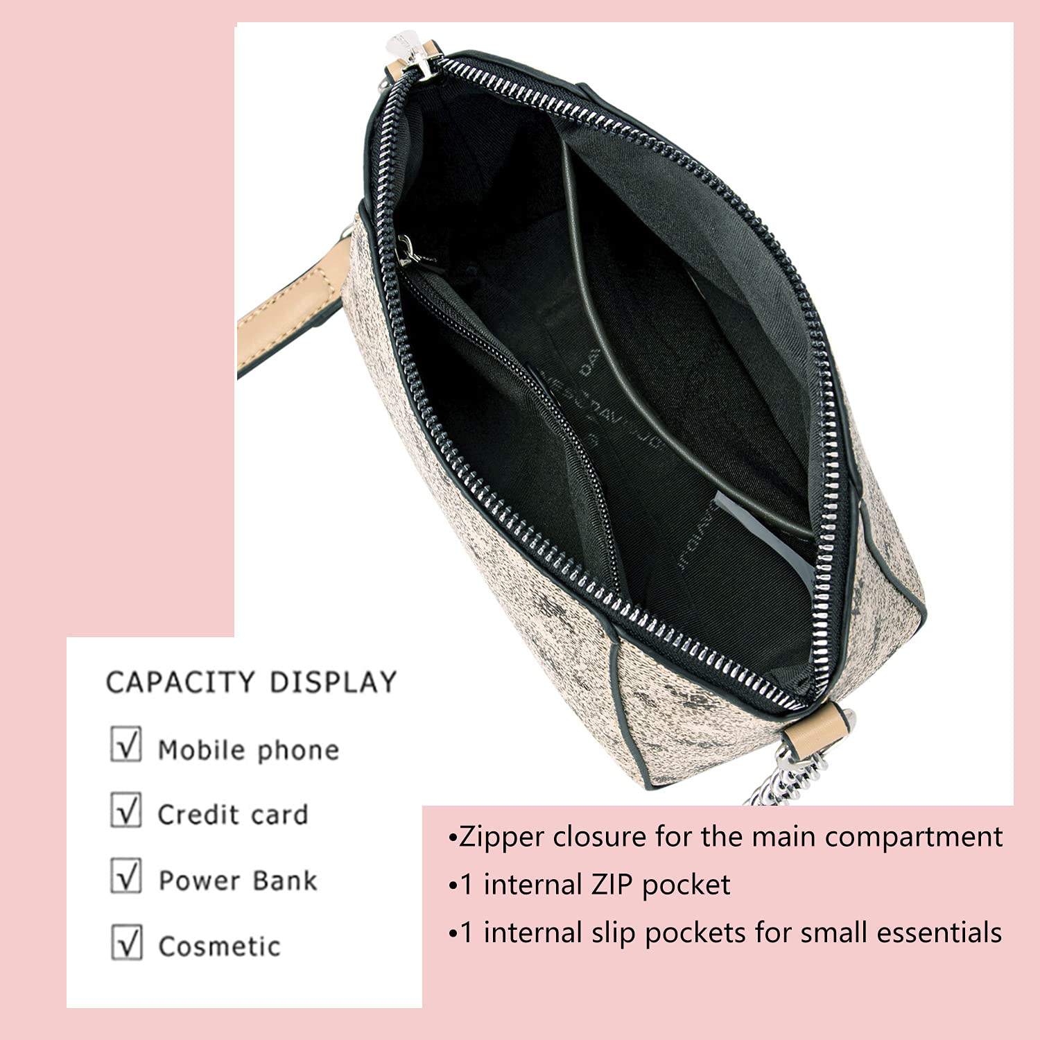 David Jones Vegan Leather Crossbody Bag for Women - Lightweight Small Shoulder Purse with Chain Strap, Wallet & Phone Holder | Perfect for Everyday Use, Travel & Shopping