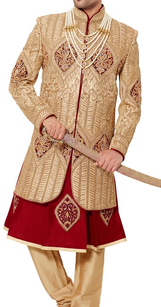 Stylish Men's Marvelous Golden Designer Indo-Western Shirt IN483 - Perfect for Casual Wear, Parties, and Festive Occasions