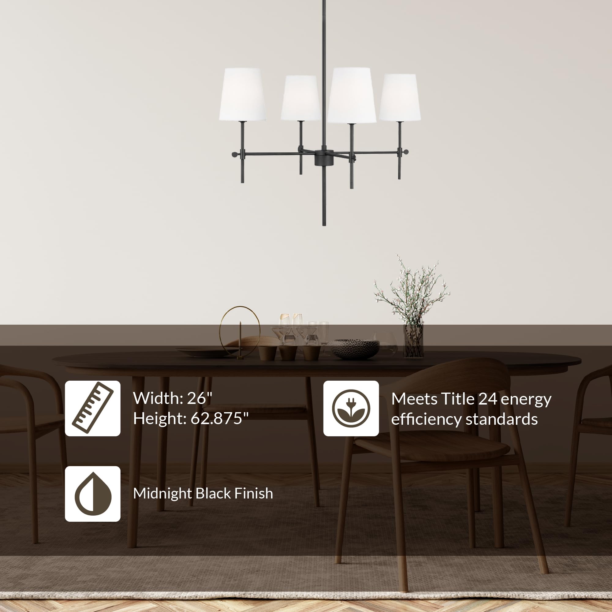 Generation Lighting 4-Light Baker Chandelier in Midnight Black 3187204-112 | Modern Ceiling Light Fixture for Dining Room, Living Room & Bedroom Decor | Compatible with LED & Standard Bulbs | Perfect for Farmhouse, Industrial & Contemporary Home Lighting