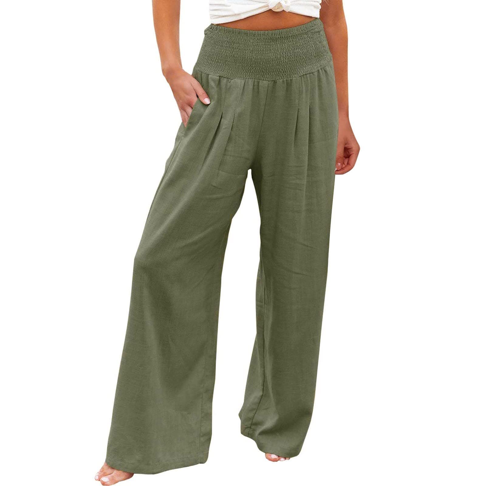 Women's Linen Wide Leg Yoga Pants - Lightweight Summer Palazzo Lounge Pants | Breathable Flowy Loose Comfortable Pants for Yoga, Beach, Travel & Casual Wear