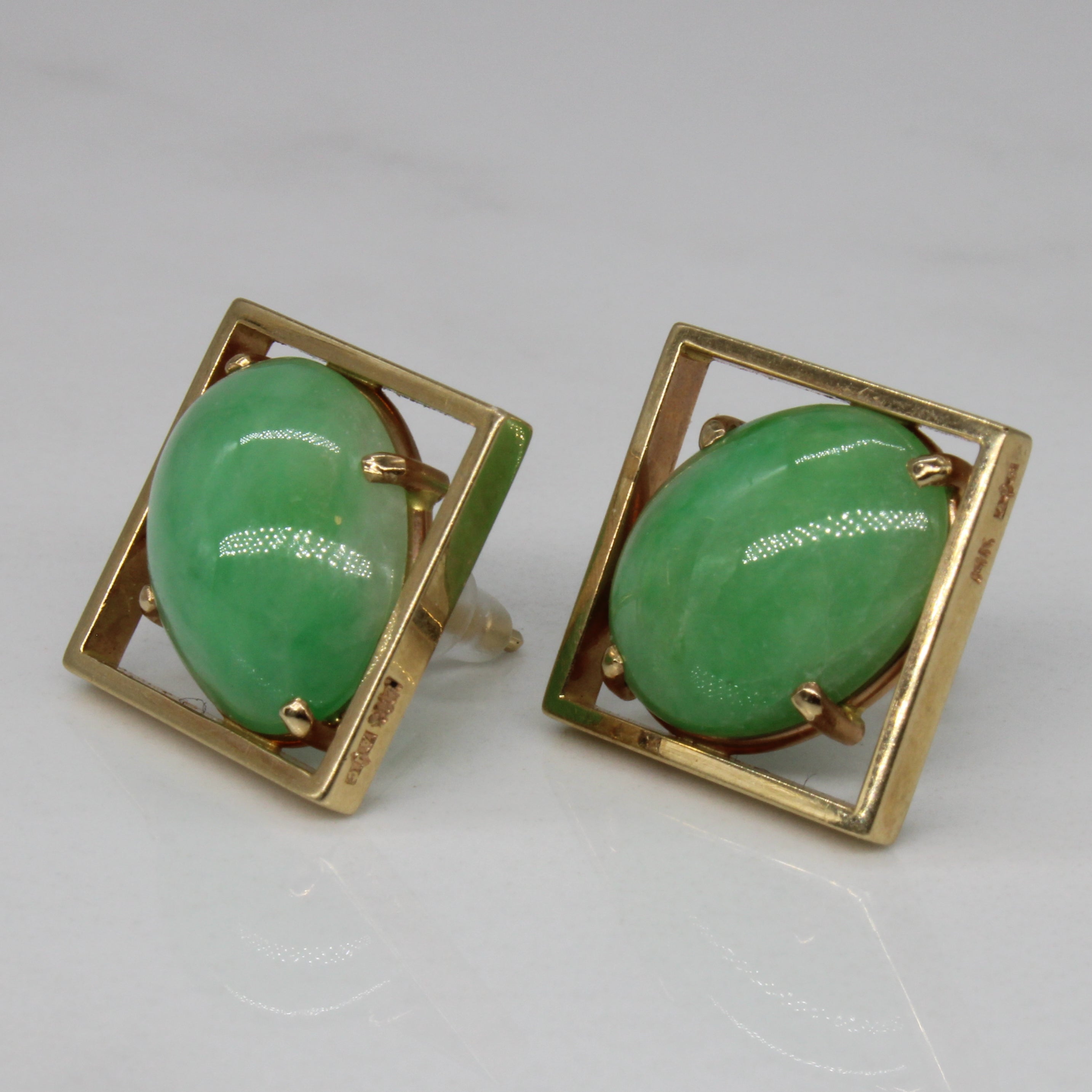 Natural Jadeite Square with Oval Cabochon Earrings | 15.80ctw | Handcrafted Sterling Silver Jewelry | Elegant Gift for Women | Perfect for Weddings, Parties & Special Occasions